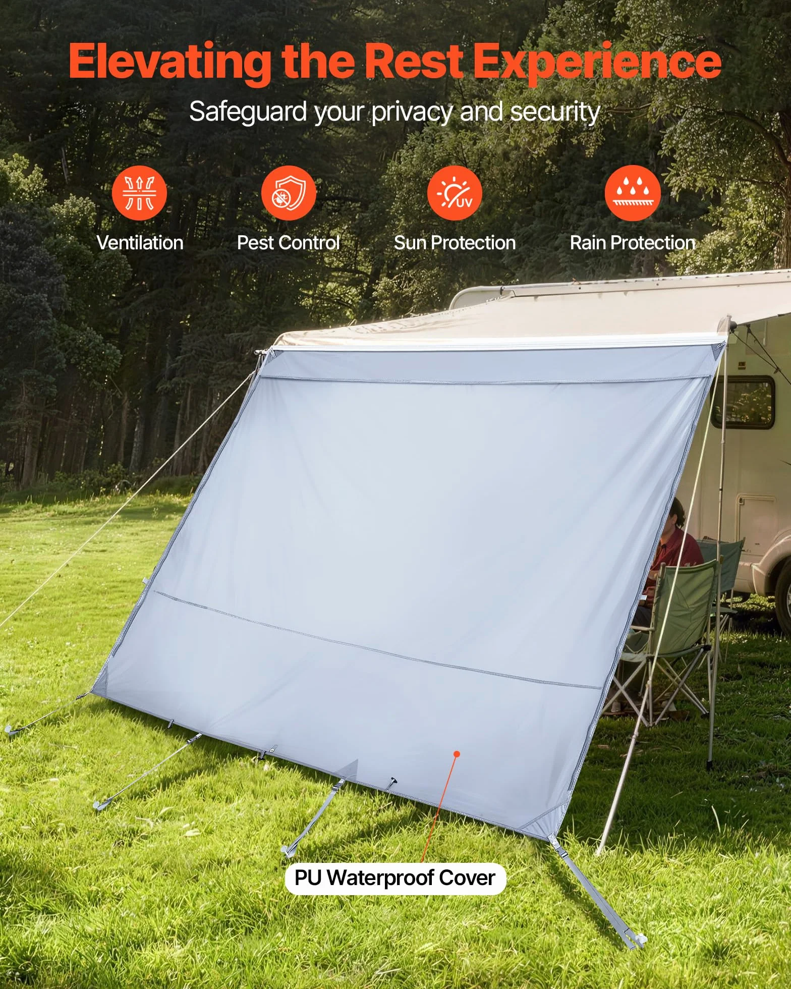 VEVOR Pannello Laterale Frangisole per Tenda da Sole 2 x 2,8 m, Parasole UV50+ per Camper Roulotte