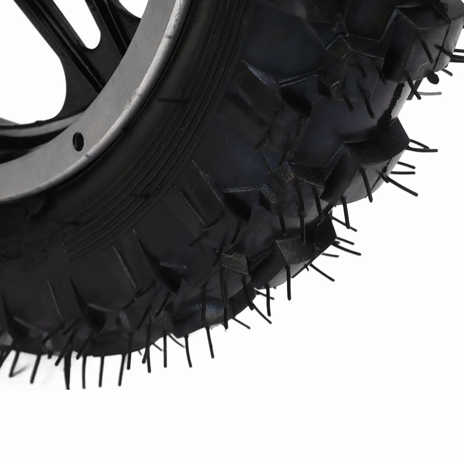 Gruppo ruota posteriore per moto da cross, pneumatico 2,5 x 10, costruzione in gomma e metallo con pignone a disco e cuscinetto