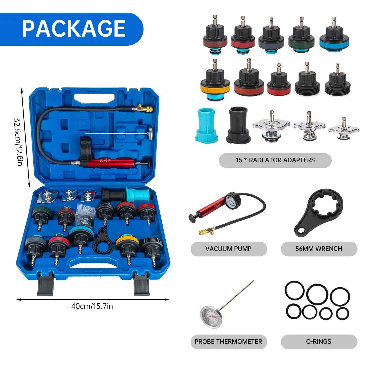 19 Pz Sistema di Raffreddamento Kit Tester di Pressione Del Radiatore, Serbatoio Dell'Acqua Universale Rivelatore di Perdite Auto Sistema di Raffreddamento Tester Kit con Pompa booster manuale