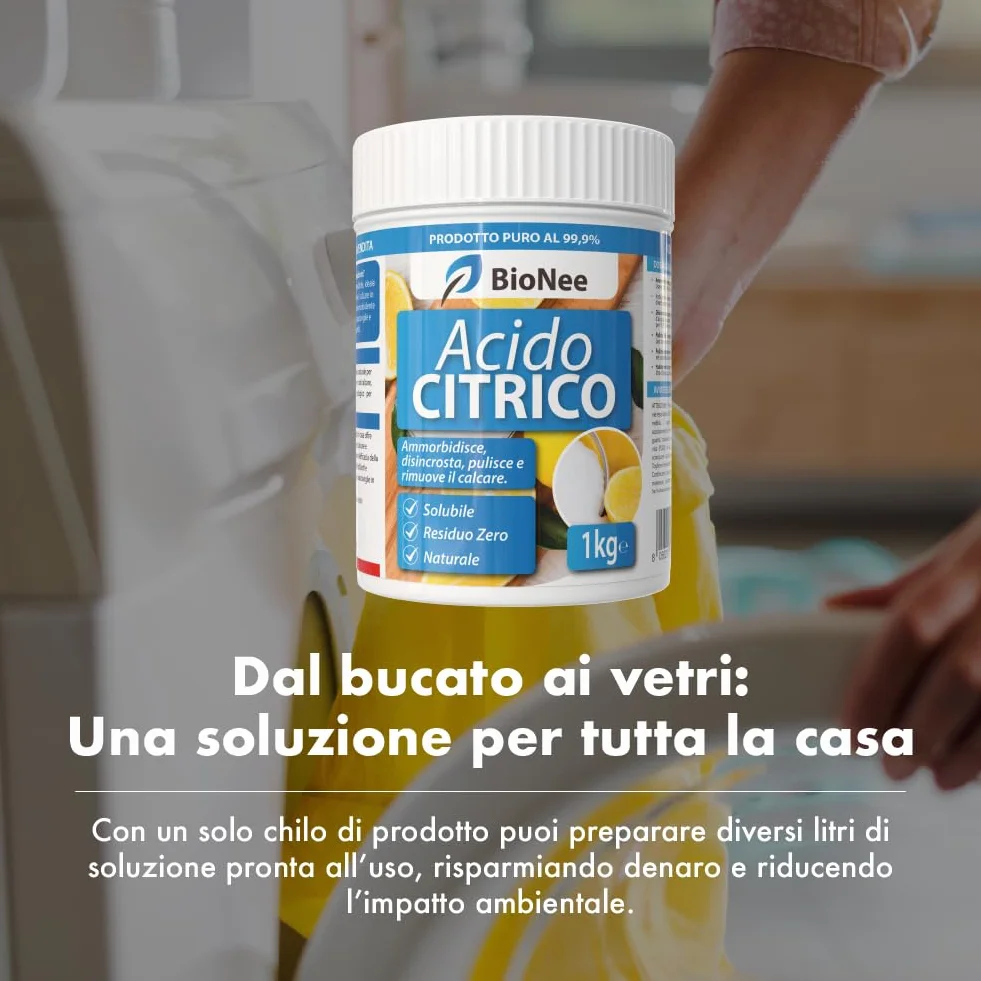 Acido Citrico Puro 1 kg Ammorbidente Lavatrice Anticalcare Disincrostante