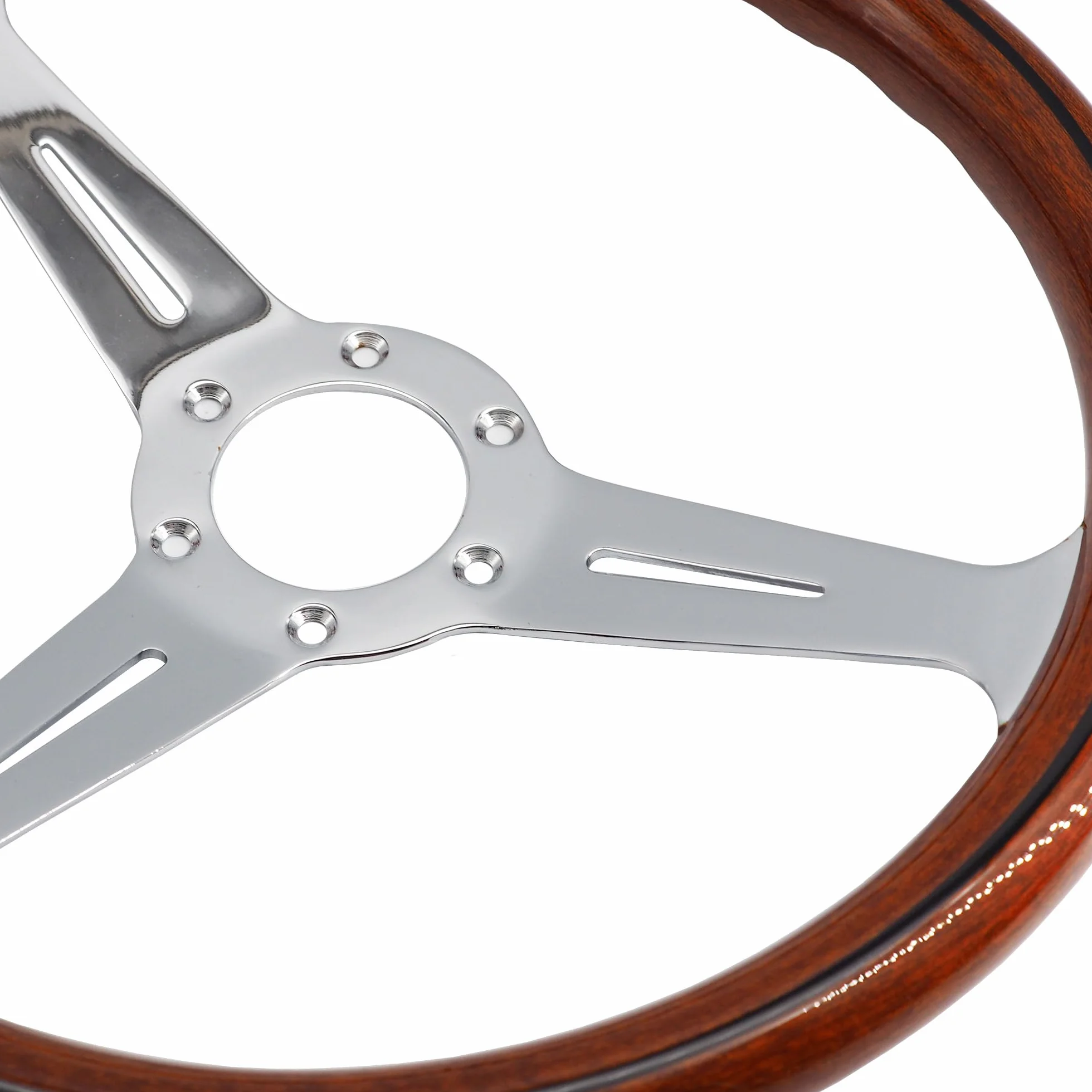SIMONI RACING RESIA Volante Sportivo Universale Legno Look Razze Cromate Foratura Nardi