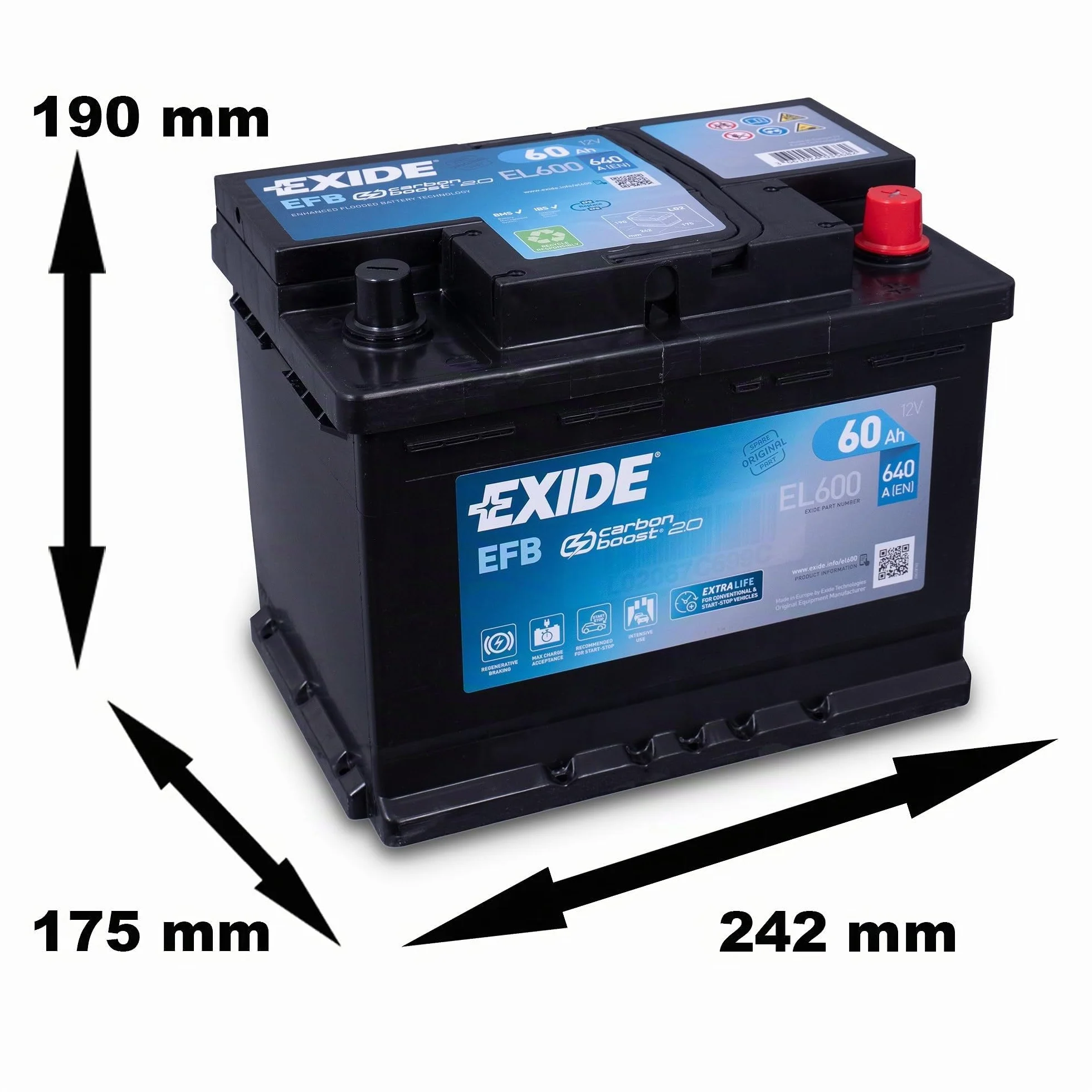 Exide 027 EFB Auto Batteria 60Ah EL600