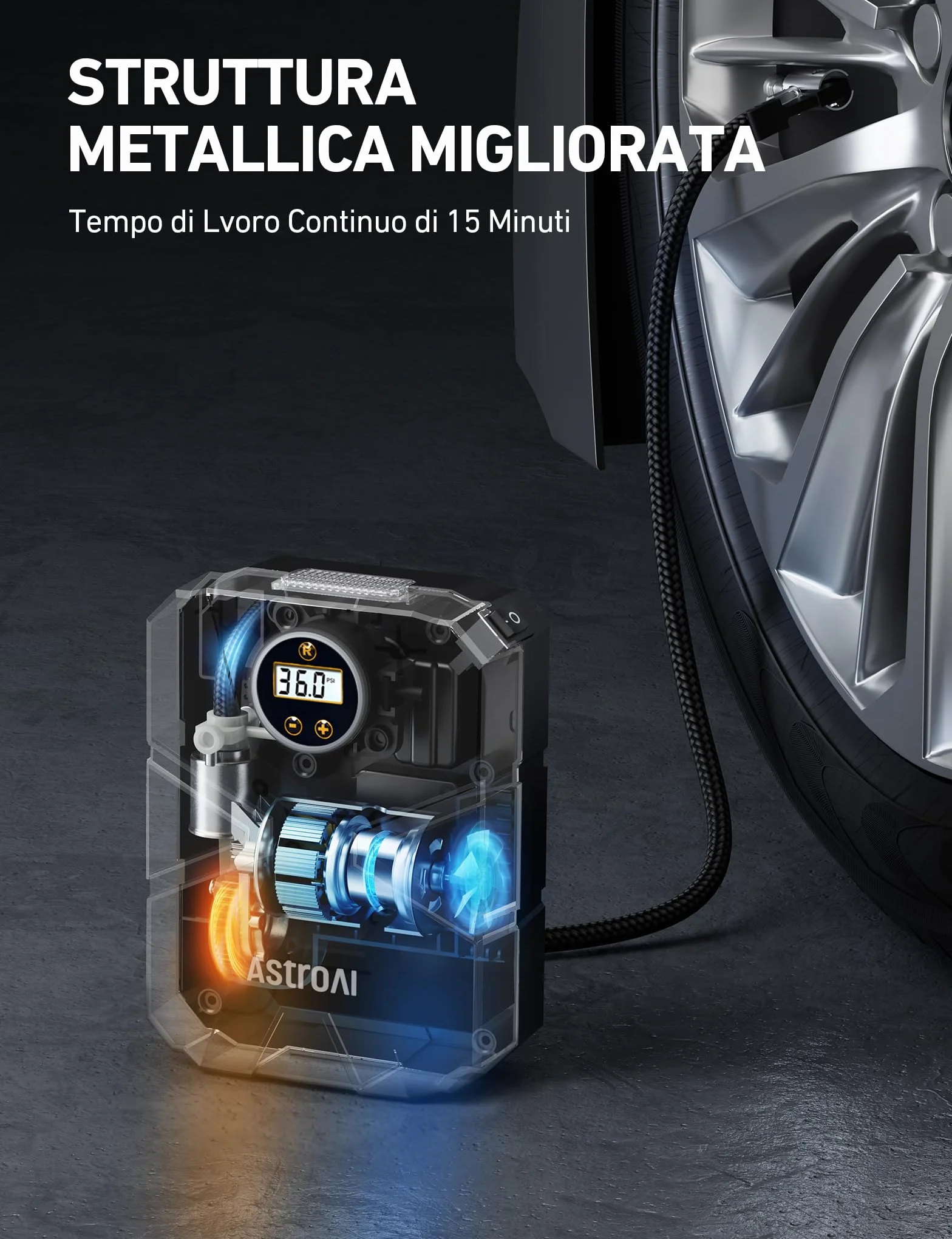 AstroAI Compressore Aria Portatile S1 150 PSI, Gonfiatore Digitale per Pneumatici 12V con Schermo LCD