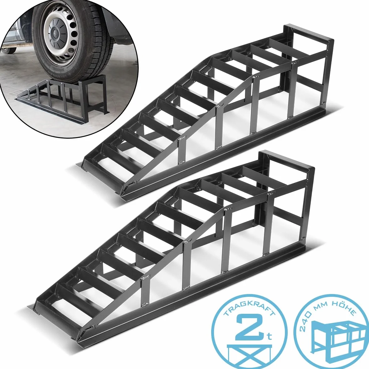 STAHLWERK GT-14 ST - Set di 2 rampe di carico da 2 tonnellate, cavalletto per auto, cavalletto per auto
