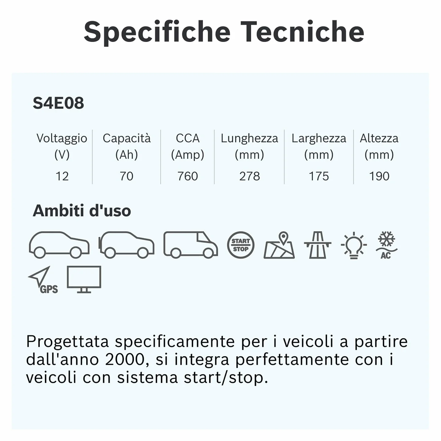 BOSCH Batteria 70 Ah 760 A/EN 0 092 S4E 081 278mm 175mm 190mm