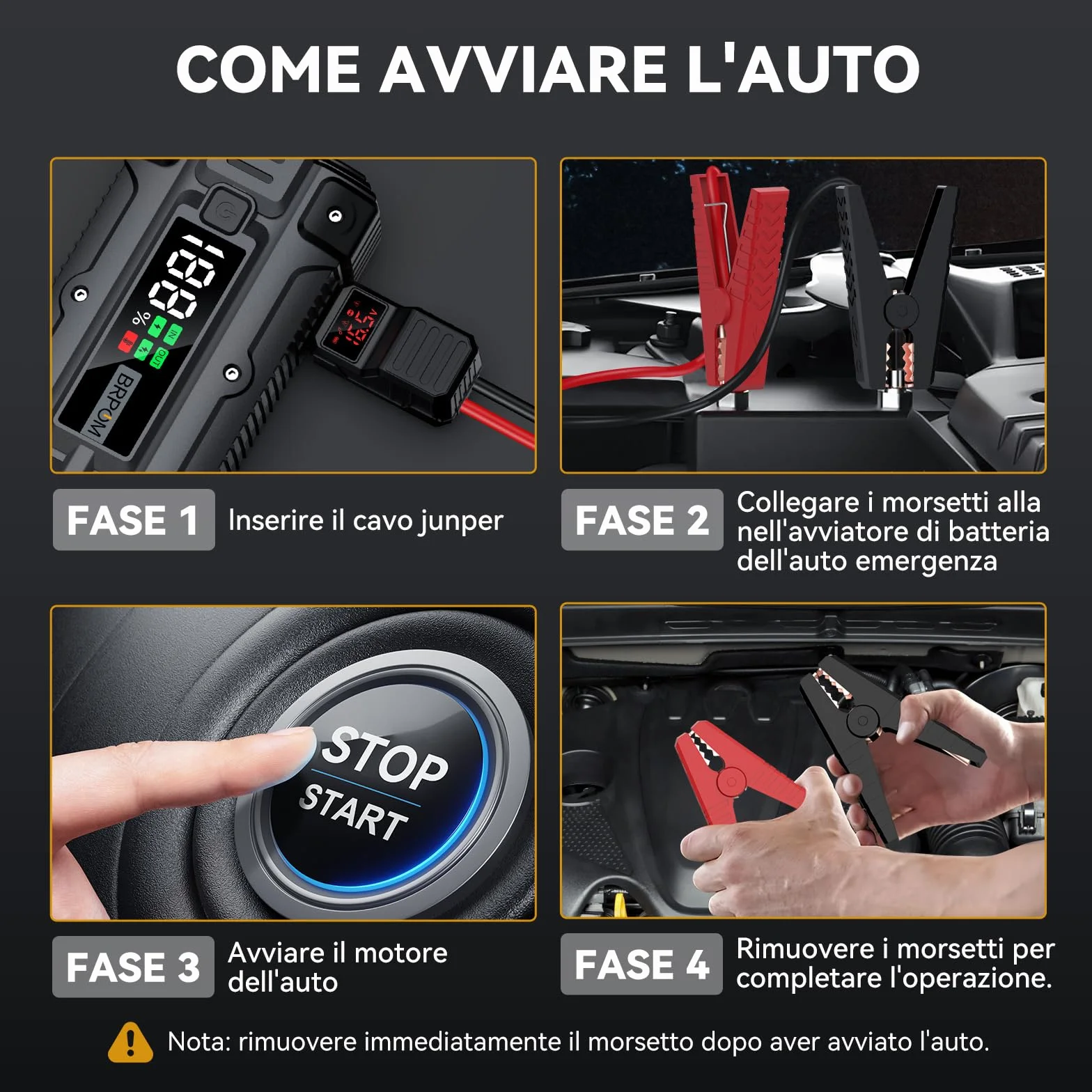 BRPOM Avviatore Batteria Auto 9000A 26800mAh Booster Avviamento con Torcia LED USB Quick Charge 3.0