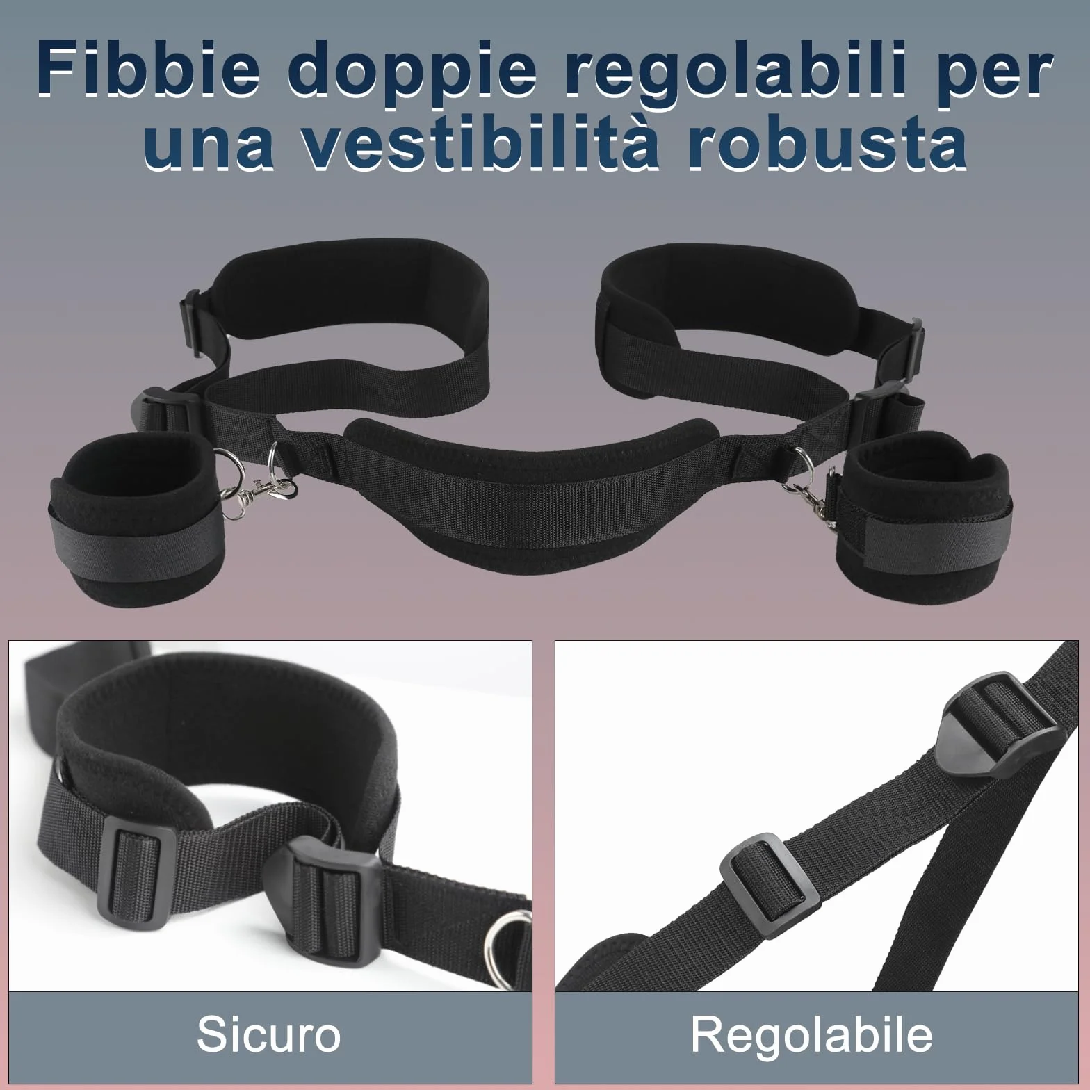 BDSM Bondage Kit Giochi Erotici per Coppie con Cinghie Staccabili, Benda, Manette Nere