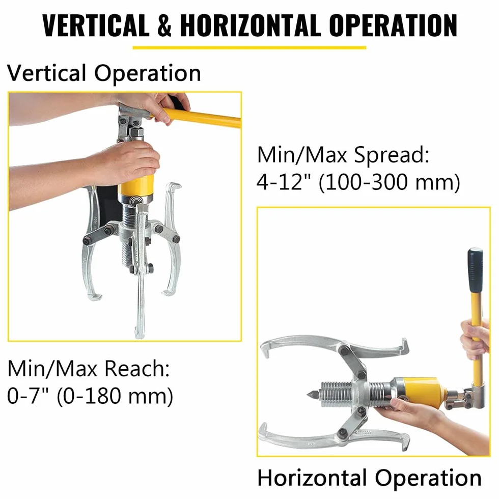 VEVOR Separatore Idraulico 15T, Estrattore Ingranaggi a 3/4 Ganci, Kit Mozzo Cuscinetto con Maniglia