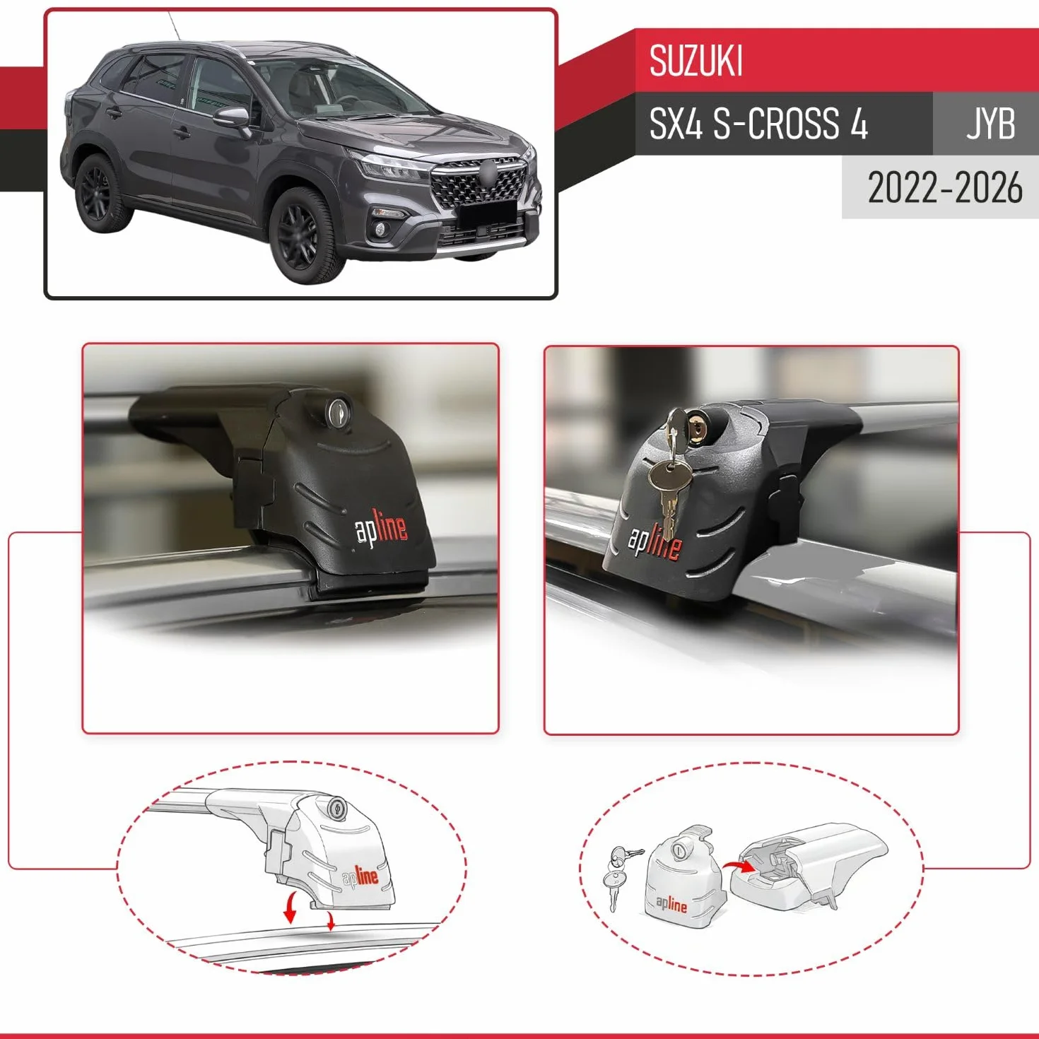 Compatibile con Suzuki SX4 S-Cross 4 (JYB) 2022-2026 Modello ACE-2 Barre Tetto Portapacchi Auto Barre Portatutto Grigio Alluminio 2 Barre