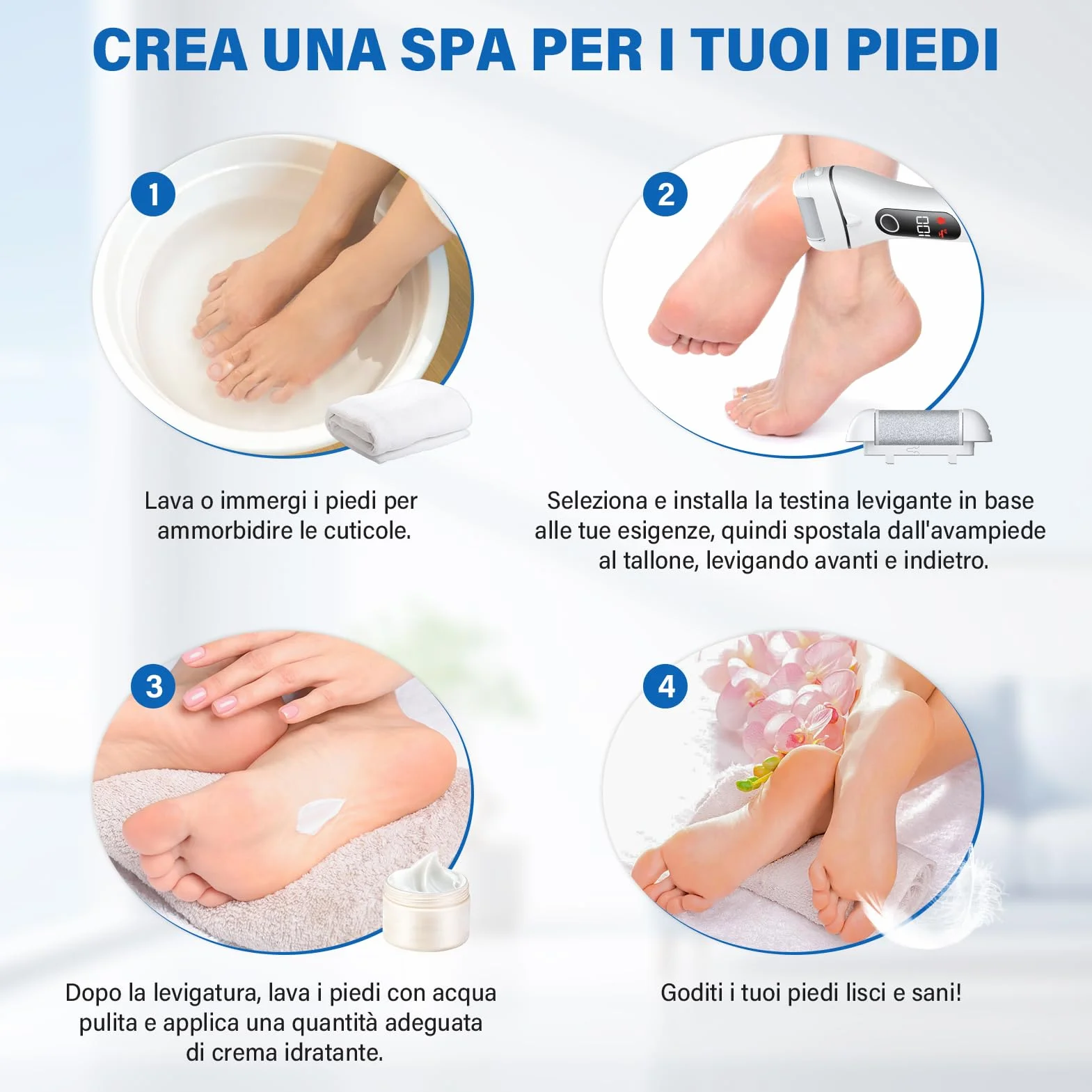Ehomfory Pedicure Elettrico Professionale Set Calli Rimozione Ricaricabile Raschietto 3 Marce 3 Rulli Illuminazione Kit