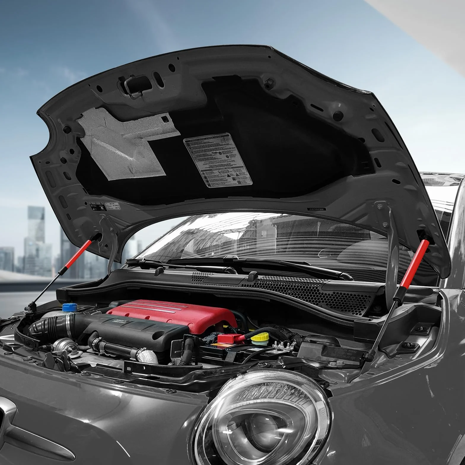 KUNGKIC Supporti di sollevamento caricati a gas per cofano anteriore per Fiat 500 500c 500e Abarth 595 695 cofano idraulico Barra di supporto di sollevamento 8 pezzi (Rosso)