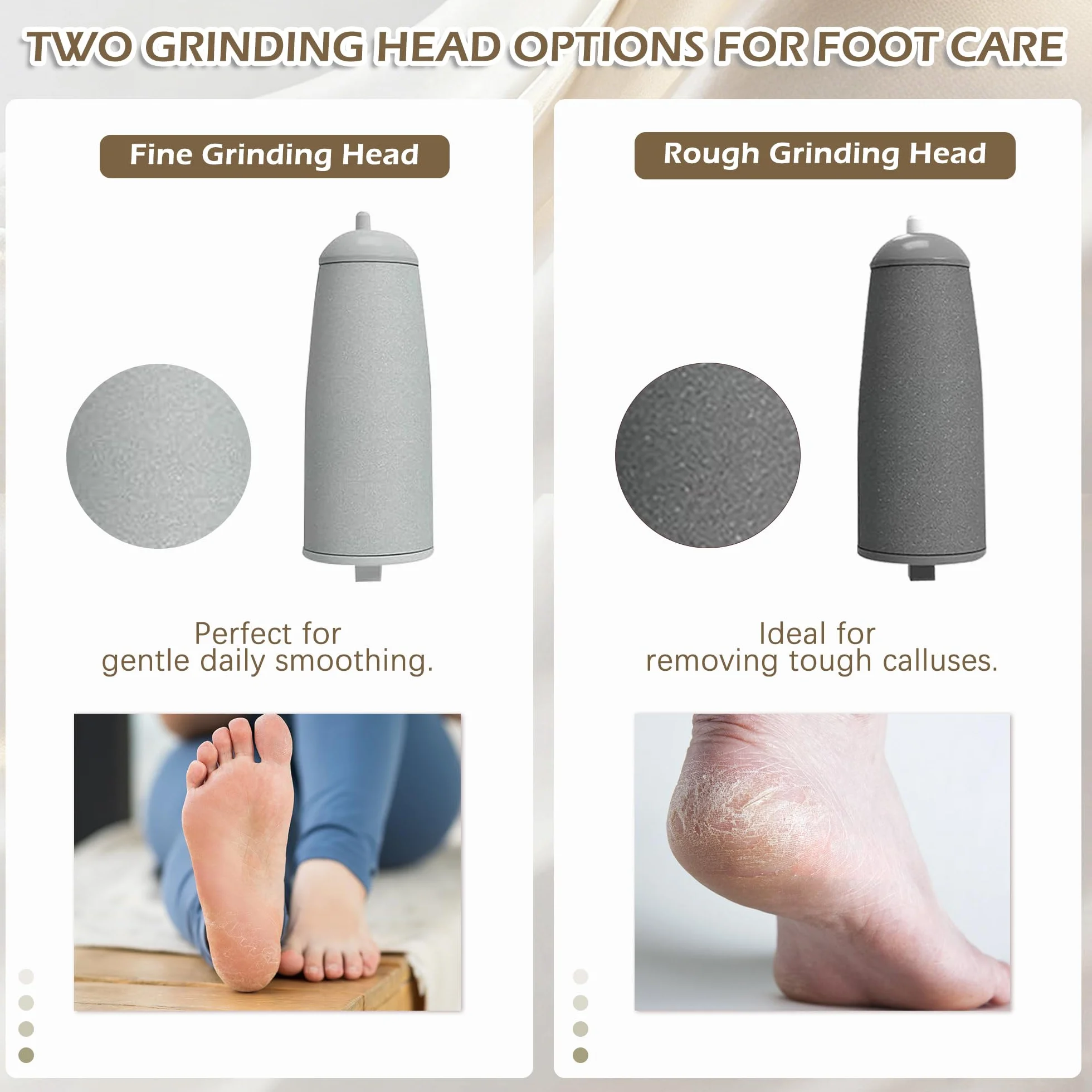 Rimuovi Calli Elettrico, Lima Piedi Ricaricabile Portatile, Strumento Pedicure per Piedi e Mani, Cura Pelle Secca, Beige