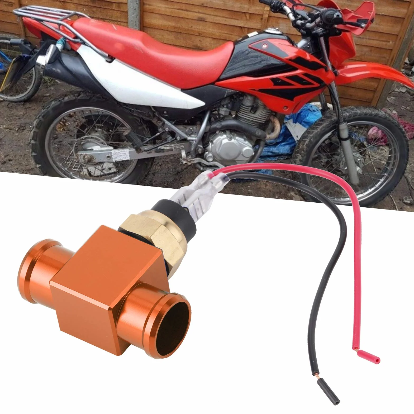 Interruttore di temperatura, termostato in lega di alluminio Interruttore temperatura acqua Radiatore Sensore temperatura ventola refrigerante Sensori temperatura per moto ATV Fuoristrada(arancia)