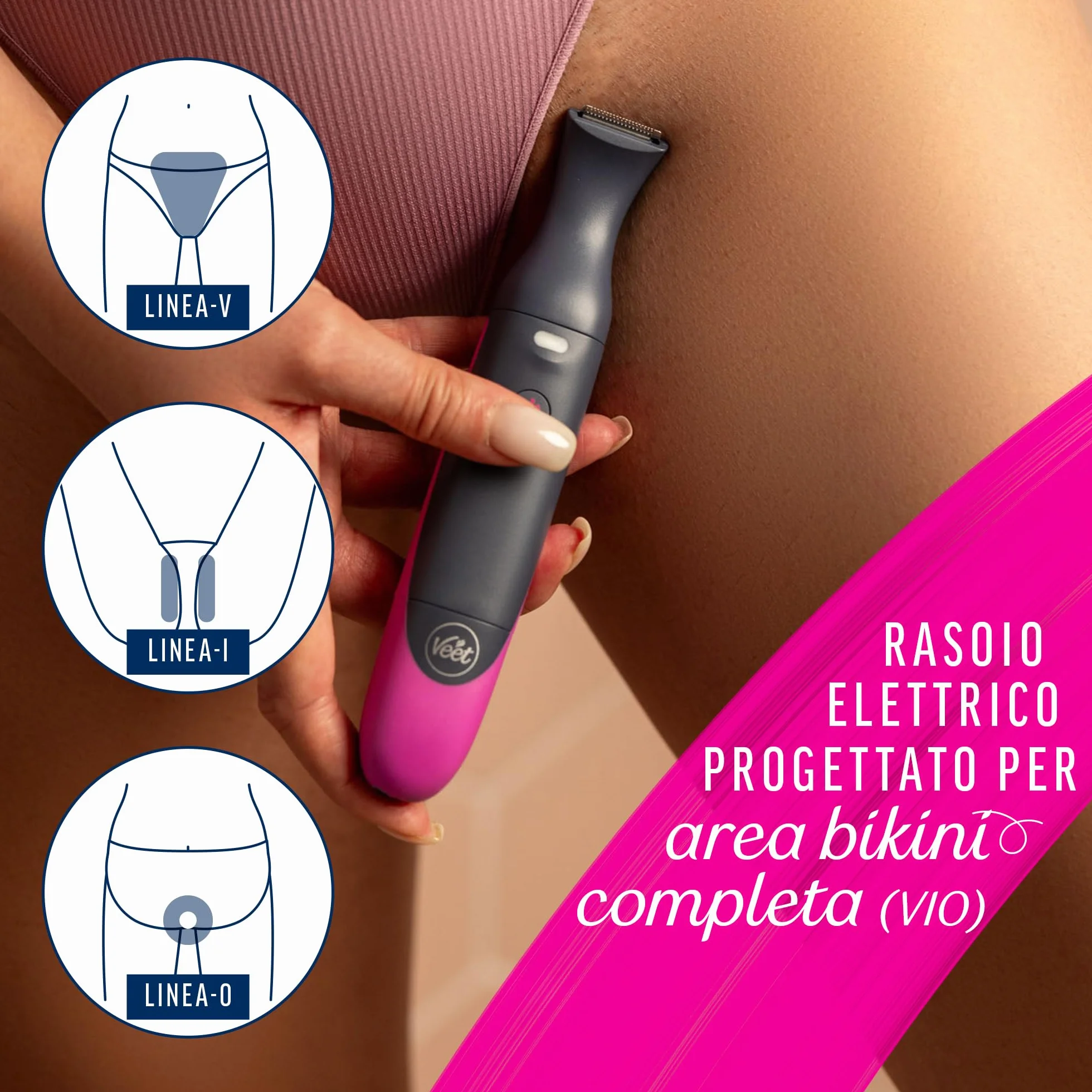 Veet Expert All-In-One Trimmer, Rasoio Elettrico Donna Viso Parti Intime, Epilatore Elettrico Donna 100% Waterproof Cordless