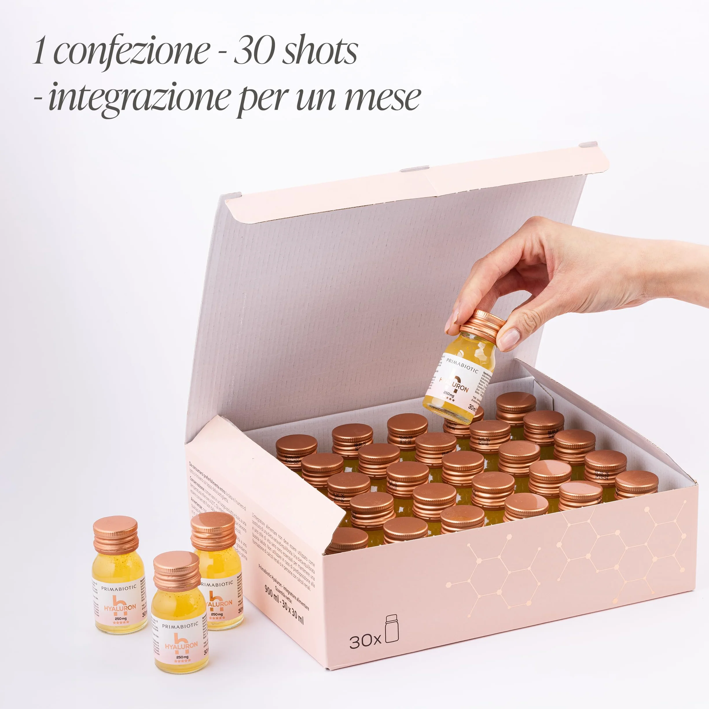 Primabiotic Acido Ialuronico da Bere 250 mg 30 Flaconcini 30 ml Integratore Liquido per Pelle Viso Vegano Senza Glutine