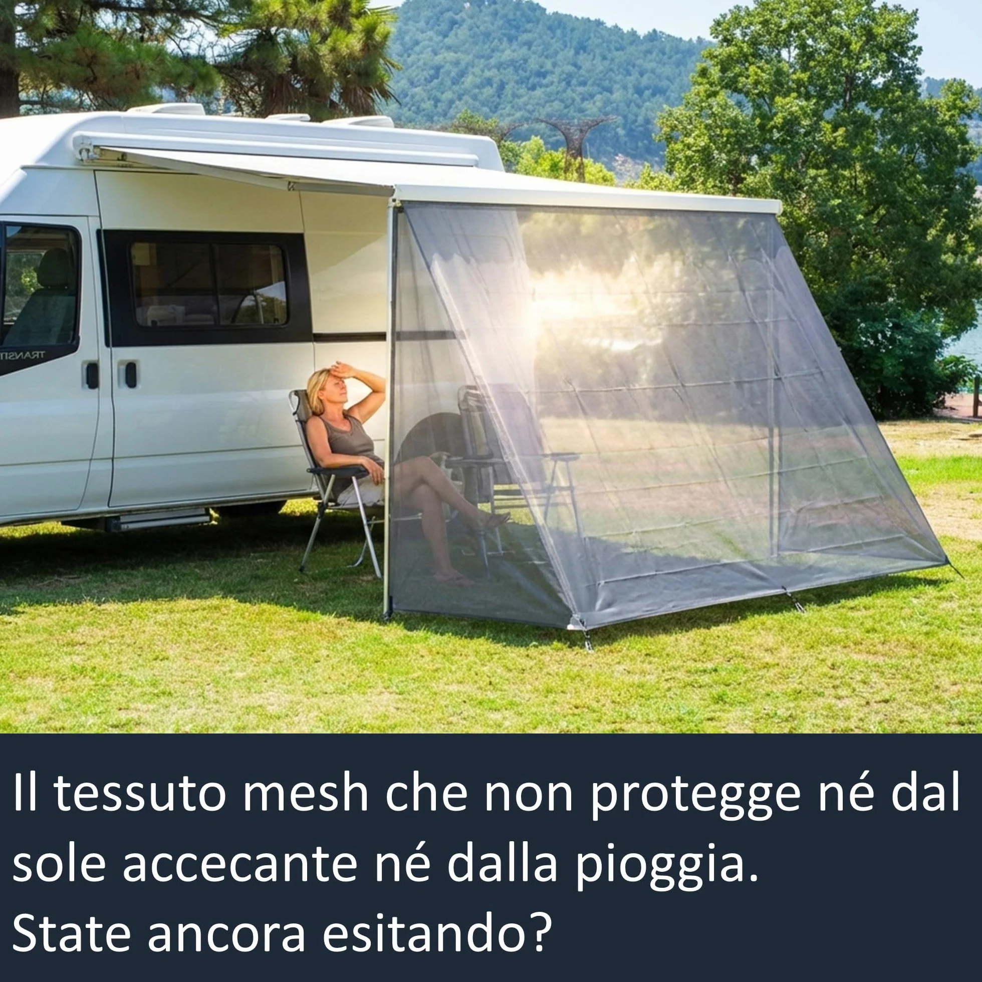 Fiamma F45 AIRIS Parete Anteriore Tenda da Sole Camper 390x190 cm Tessuto Misto Cotone Avorio Impermeabile Protezione UV