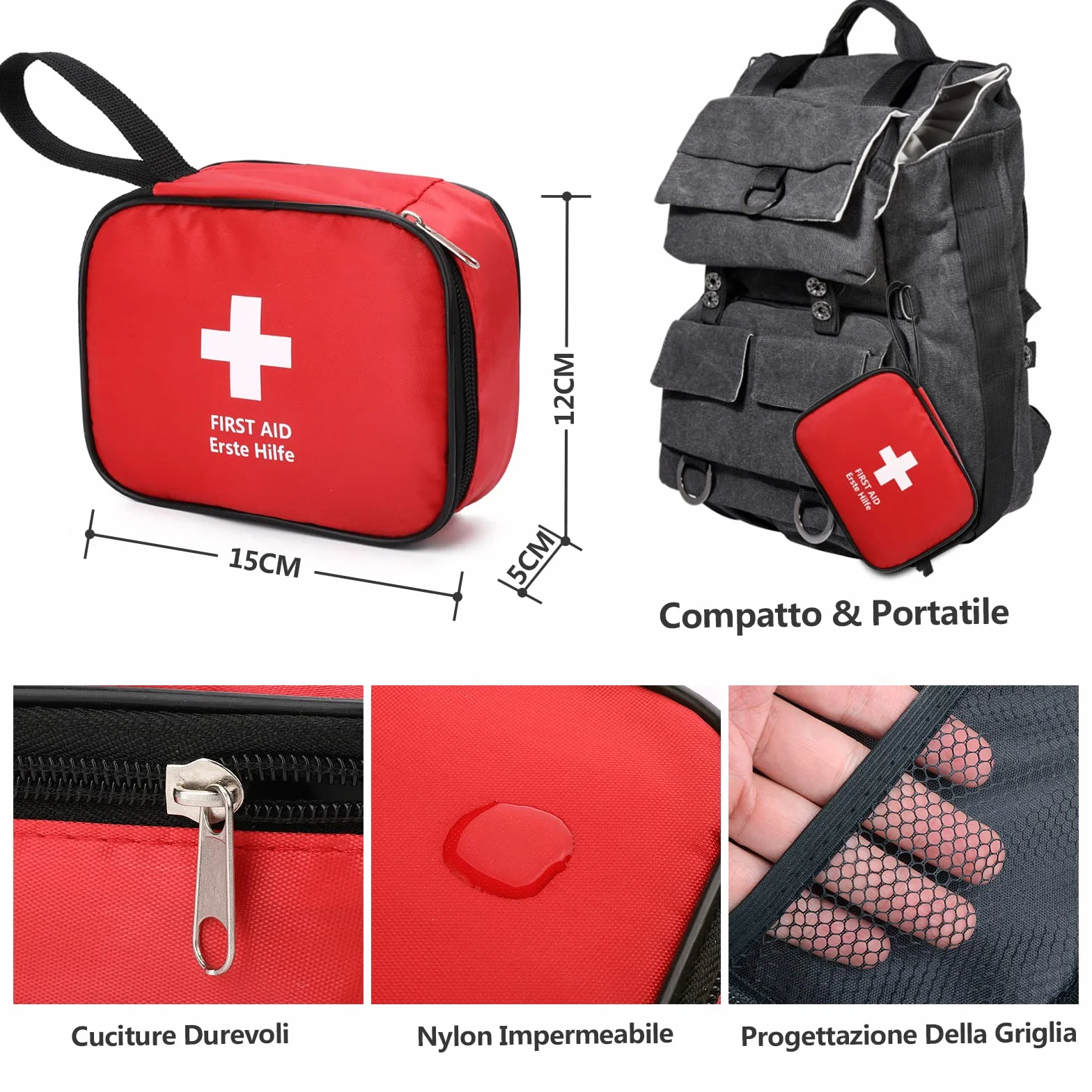 Kit di Pronto Soccorso Portatile 90 Pezzi, Mini Kit Primo Soccorso per Casa Auto Viaggio