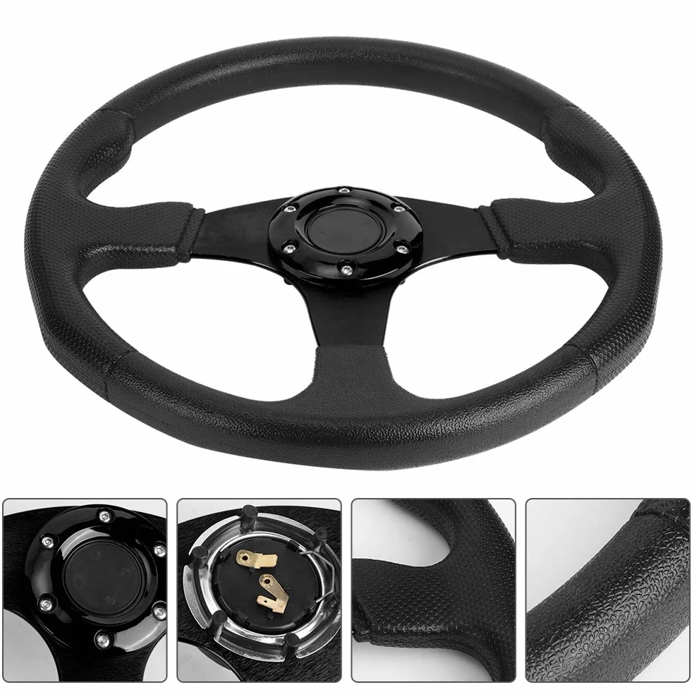 350mm 14in Auto Wheel Deep Dish 6 Bulloni Volante Sportivo Sterzo Sportivo Nero Piatto Accessorio Universale Modificato
