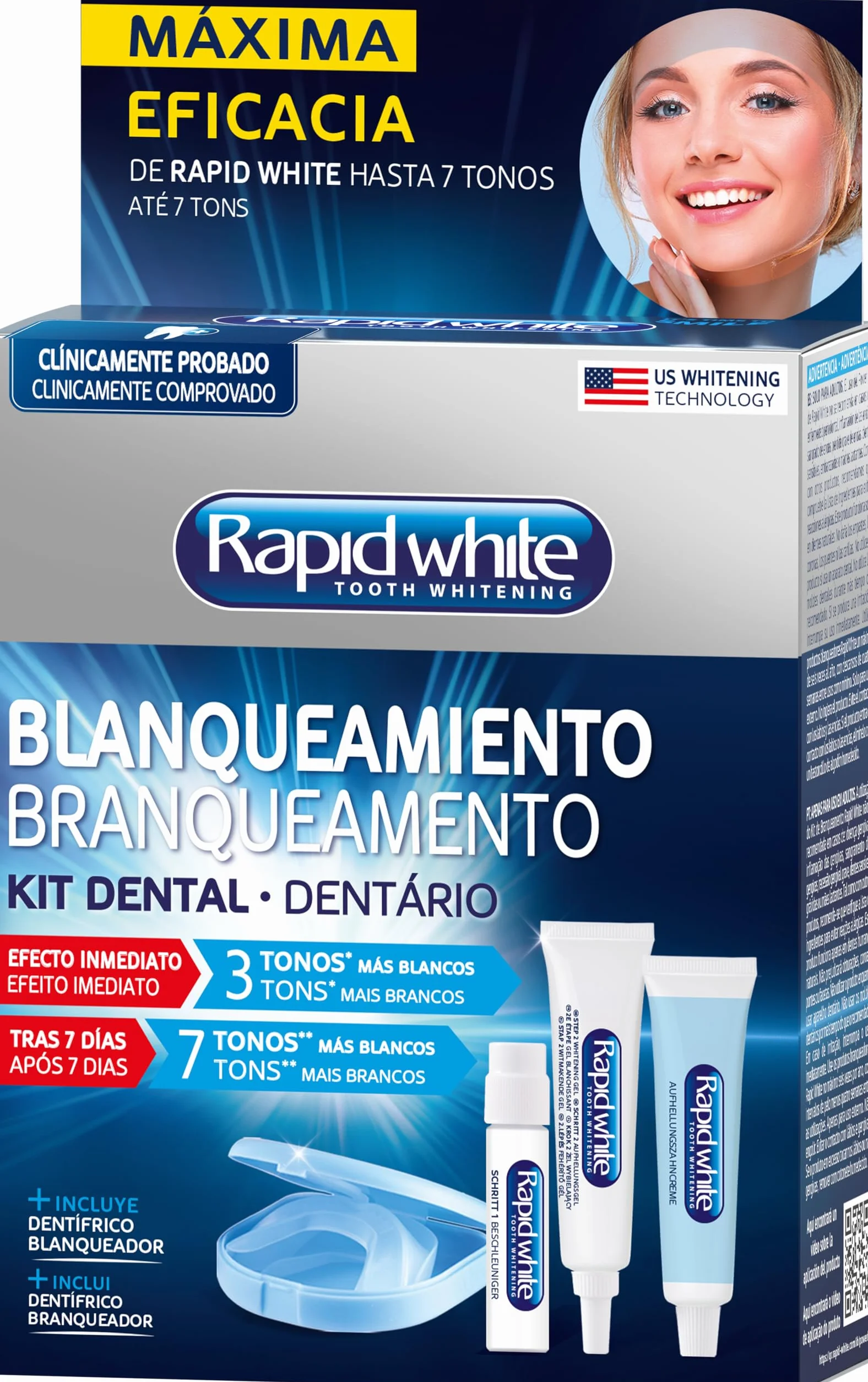 Rapid White kit sbiancante dentale con stampi regolabili e gel senza perossido di idrogeno