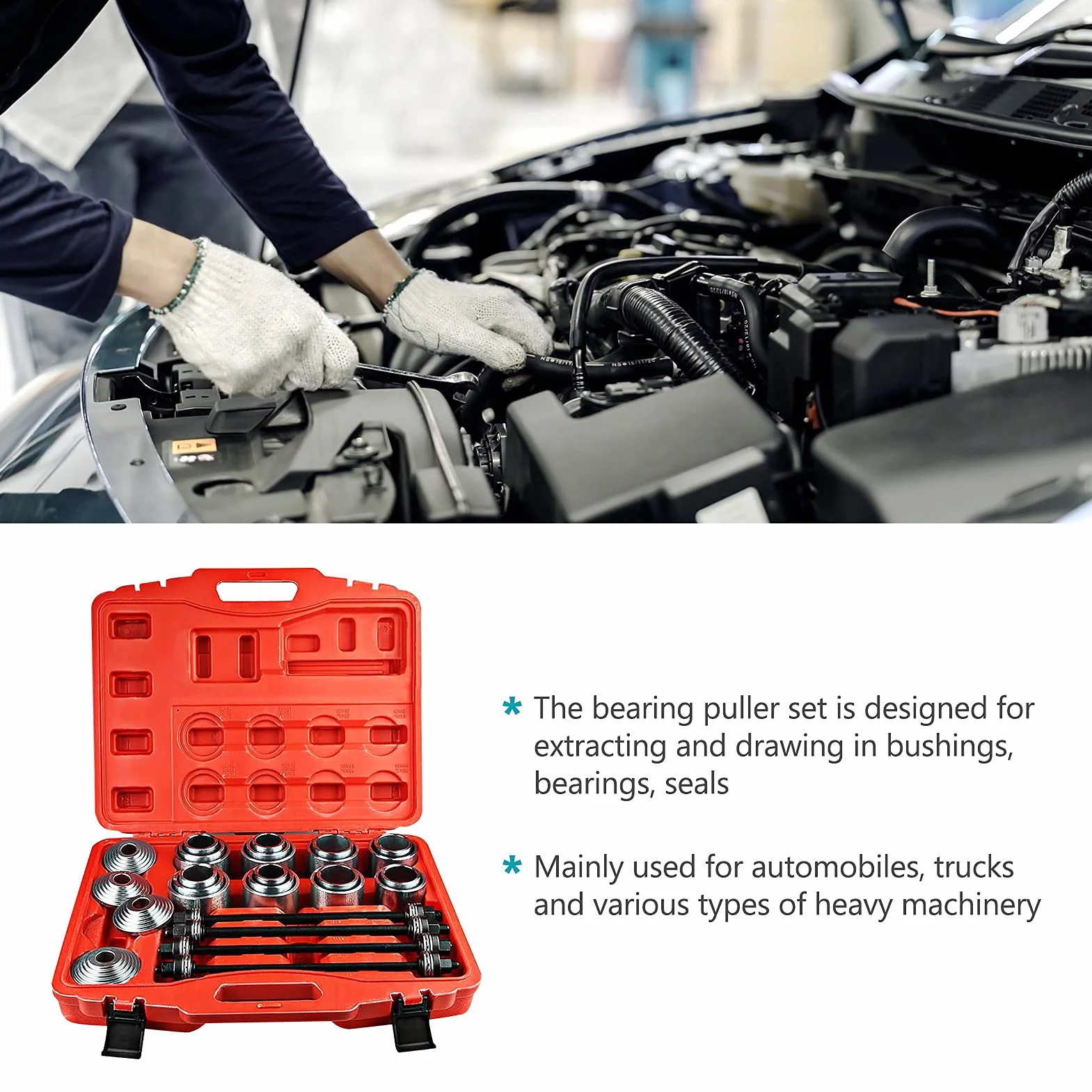 Kit Bussole Rimozione Cuscinetti 36 Pezzi, Set Strumenti Riparazione con Anelli di Pressione per Meccanici Auto Moto