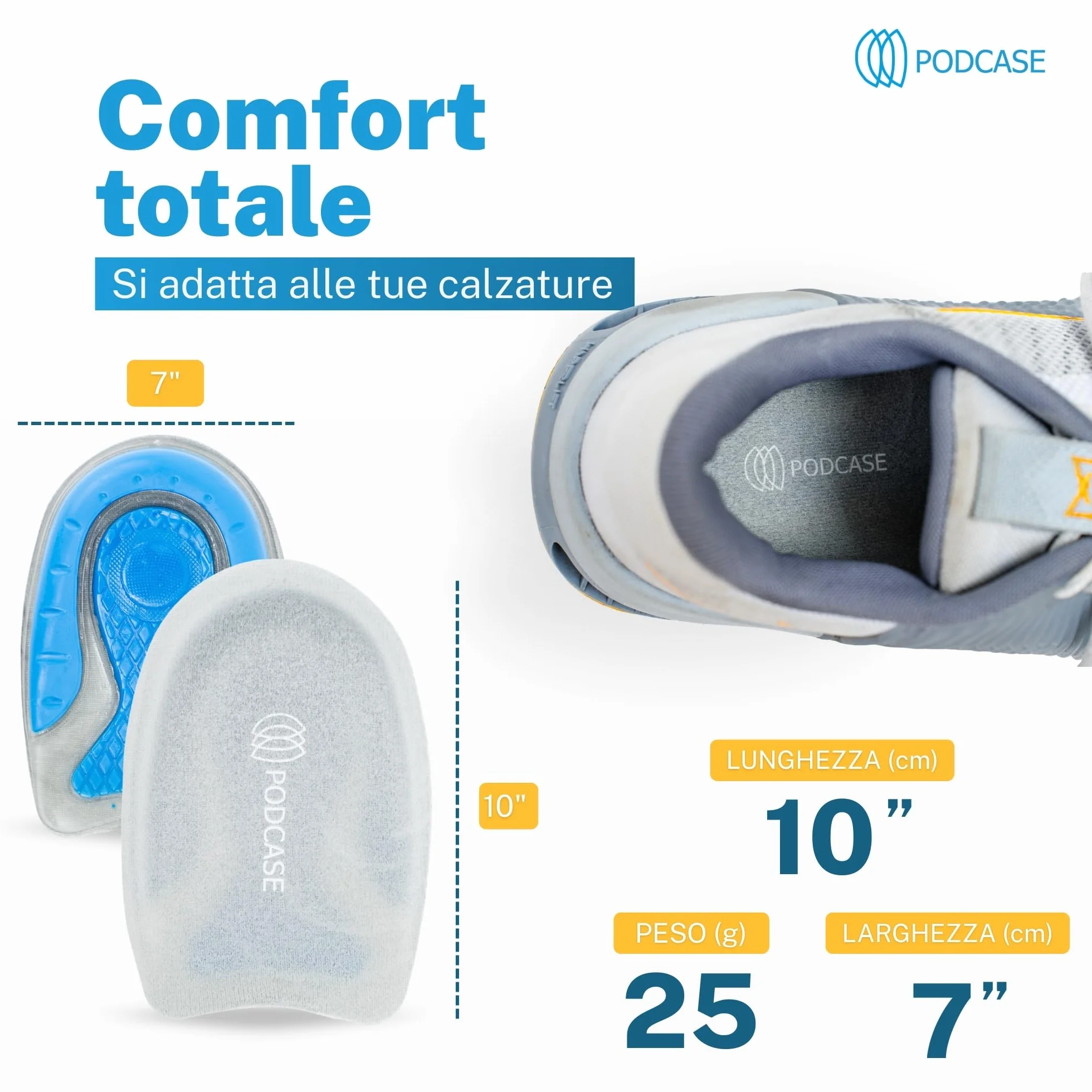 Solette Gel Ortopediche per Fascite Plantare e Spina Calcaneare - Set 4 Talloniere Silicone Unisex (Grigio, L 41-47)