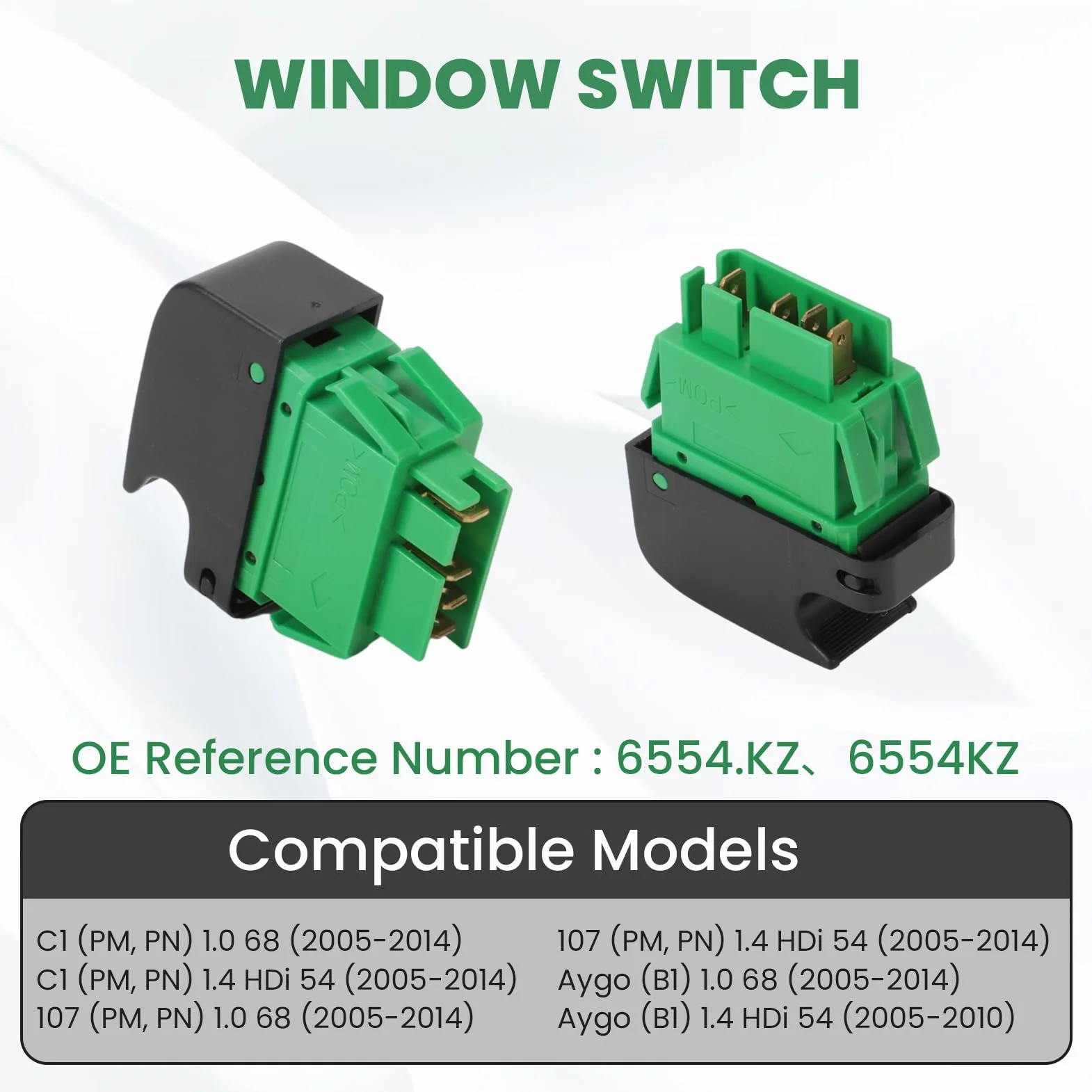 2 Interruttori Alzacristalli Anteriori Sinistro e Destro per 107 C1 AYGO (2005-2014) 6554KZ 6554 KZ 6554.KZ Interruttore Alzacristalli
