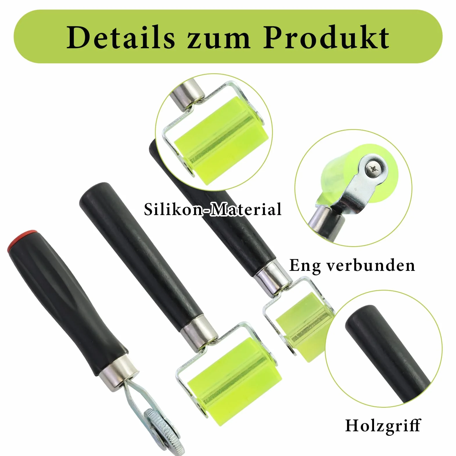 Set di 3 rulli professionali in silicone, rullo di pressione, rullo di spinta, rullo di pressione in gomma per sigillatura dei bordi, saldatura di teloni in PVC, con 2 raschietti