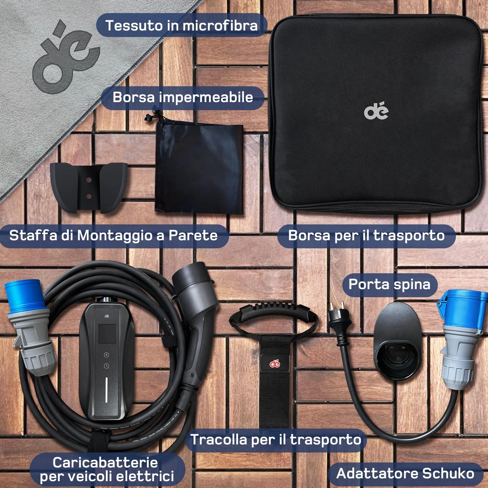 Cavo Ricarica Auto Elettrica Tipo 2 CEE 7,4kW 6m 6-32A Caricatore EV con Adattatore Schuko Compatibile Model Y/3