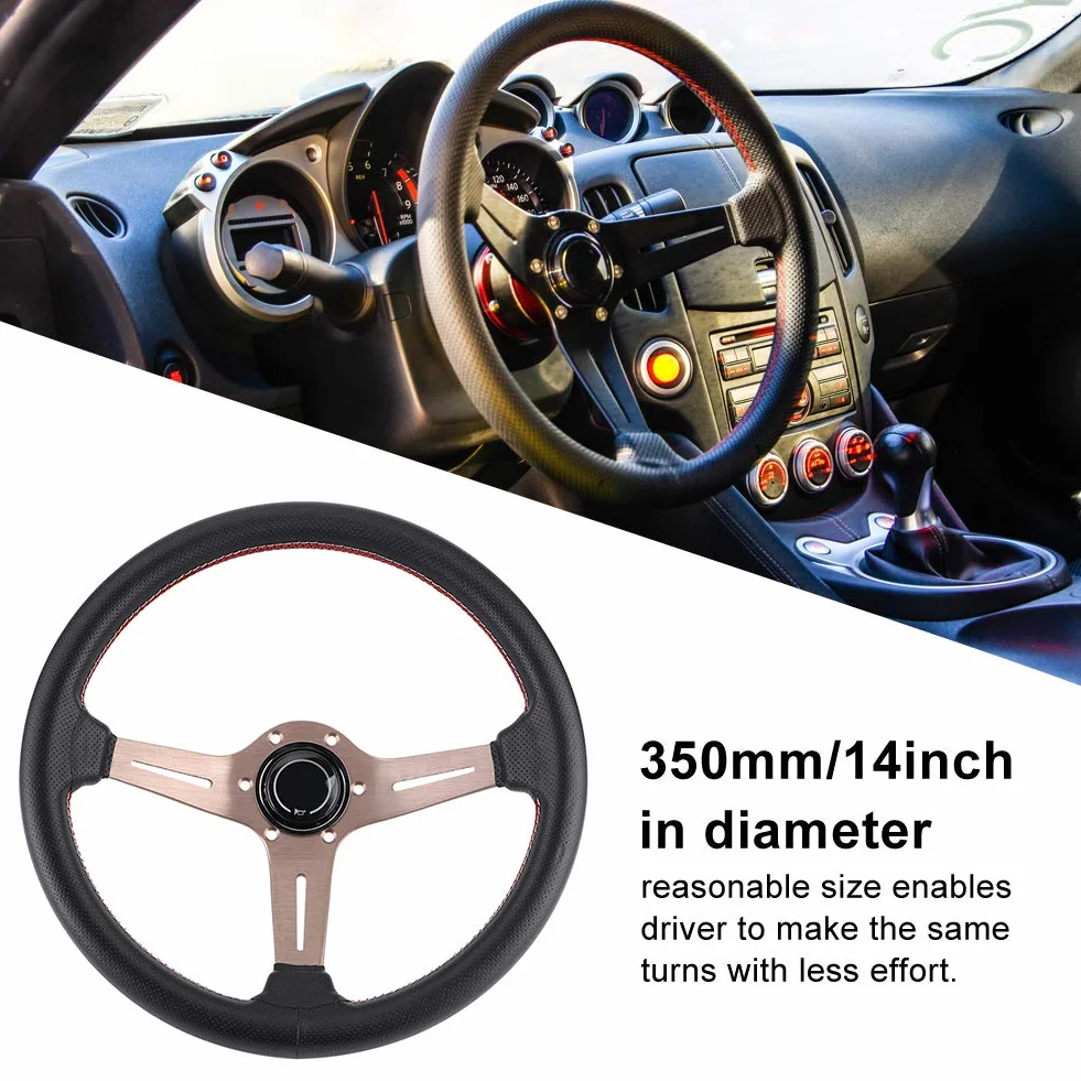Volante Volante Nardi, Volante 250 Mm 14 Pollici per Mezzo Piatto a 6 Bulloni Stile Nardi Volante Corsa in Pelle Traforata Nera con Parti Modificate in Clacson