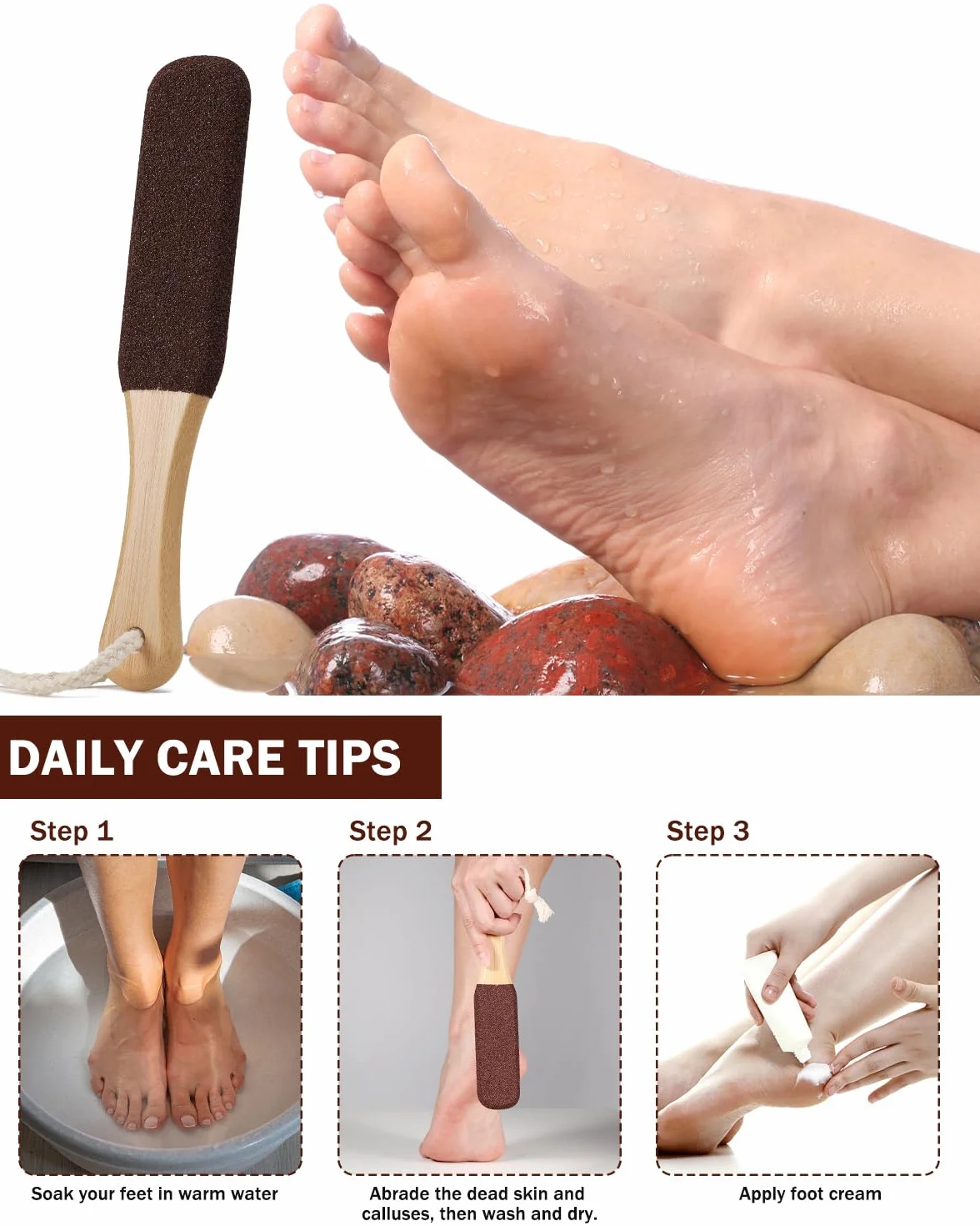 BEZOX Pietra Pomice con Manico in Legno, Lima Per Piedi Rimozione Pelle Dura, Pedicure Tools