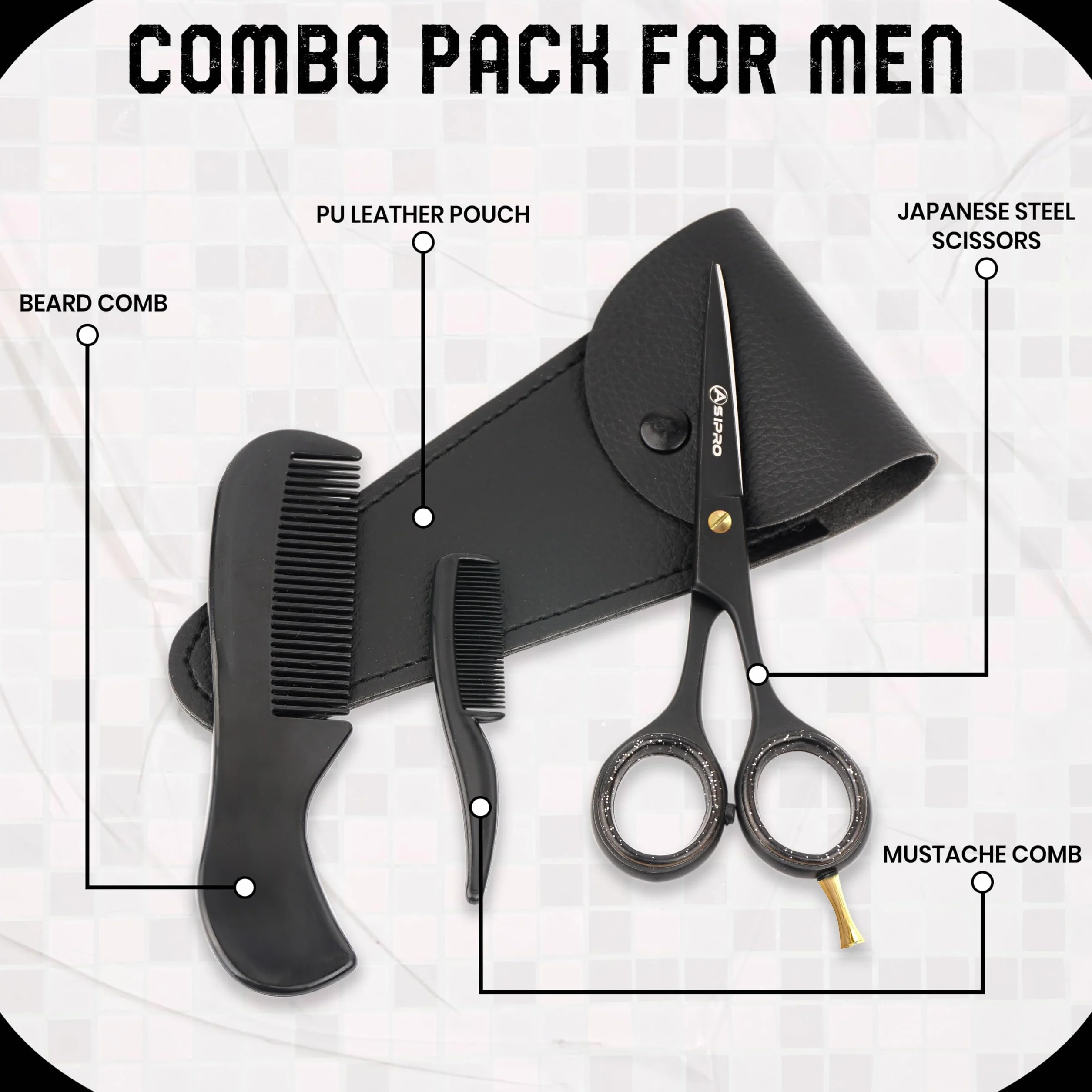 Forbici Barba e Baffi Professionali 5" 12.7cm Kit Barba con Pettine e Astuccio
