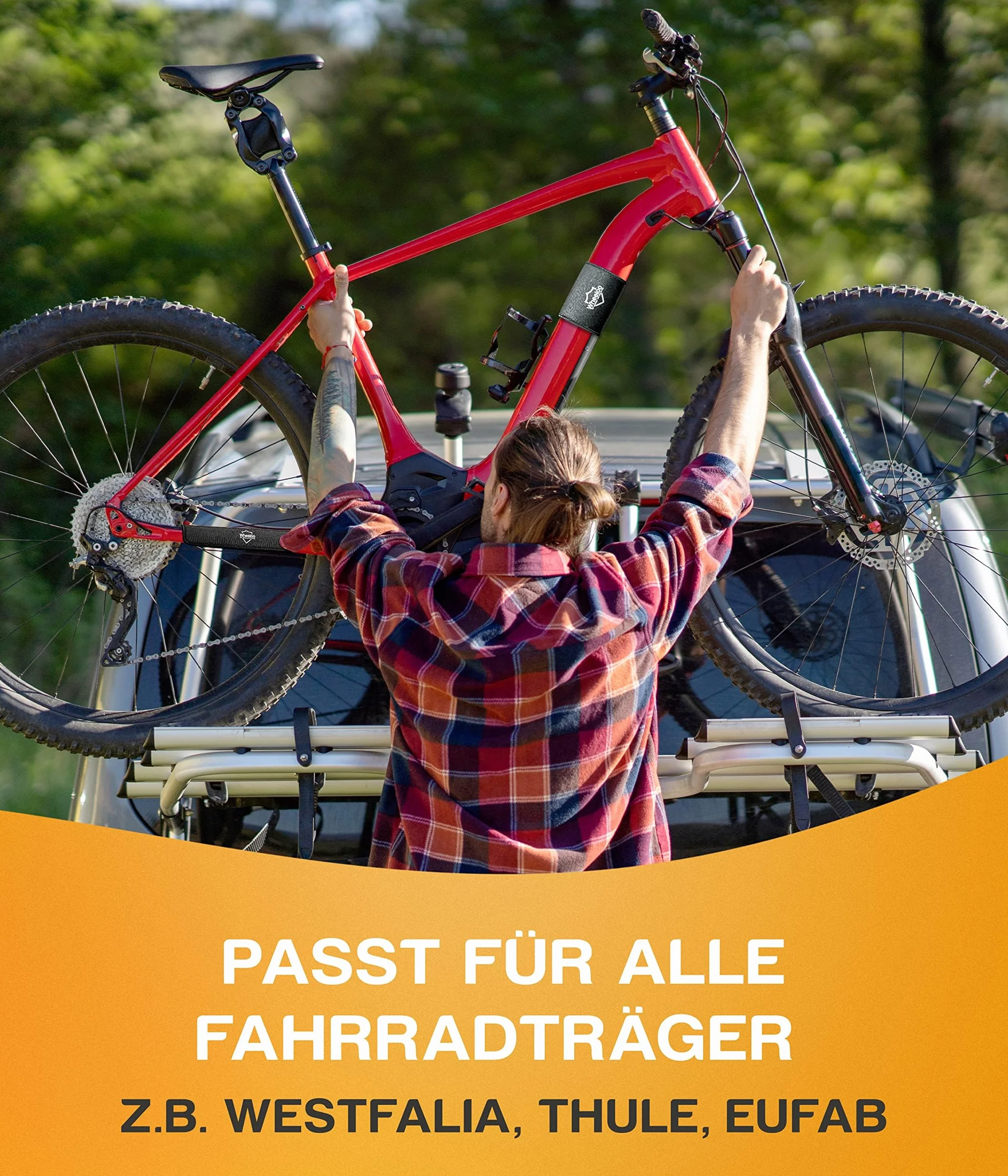 WHEELOO Set di protezione per il trasporto di biciclette ed ebike 3 pezzi I Protezione del telaio del portabiciclette adatta all'uso universale I Attacco per bicicletta per Thule, Westfalia ecc.