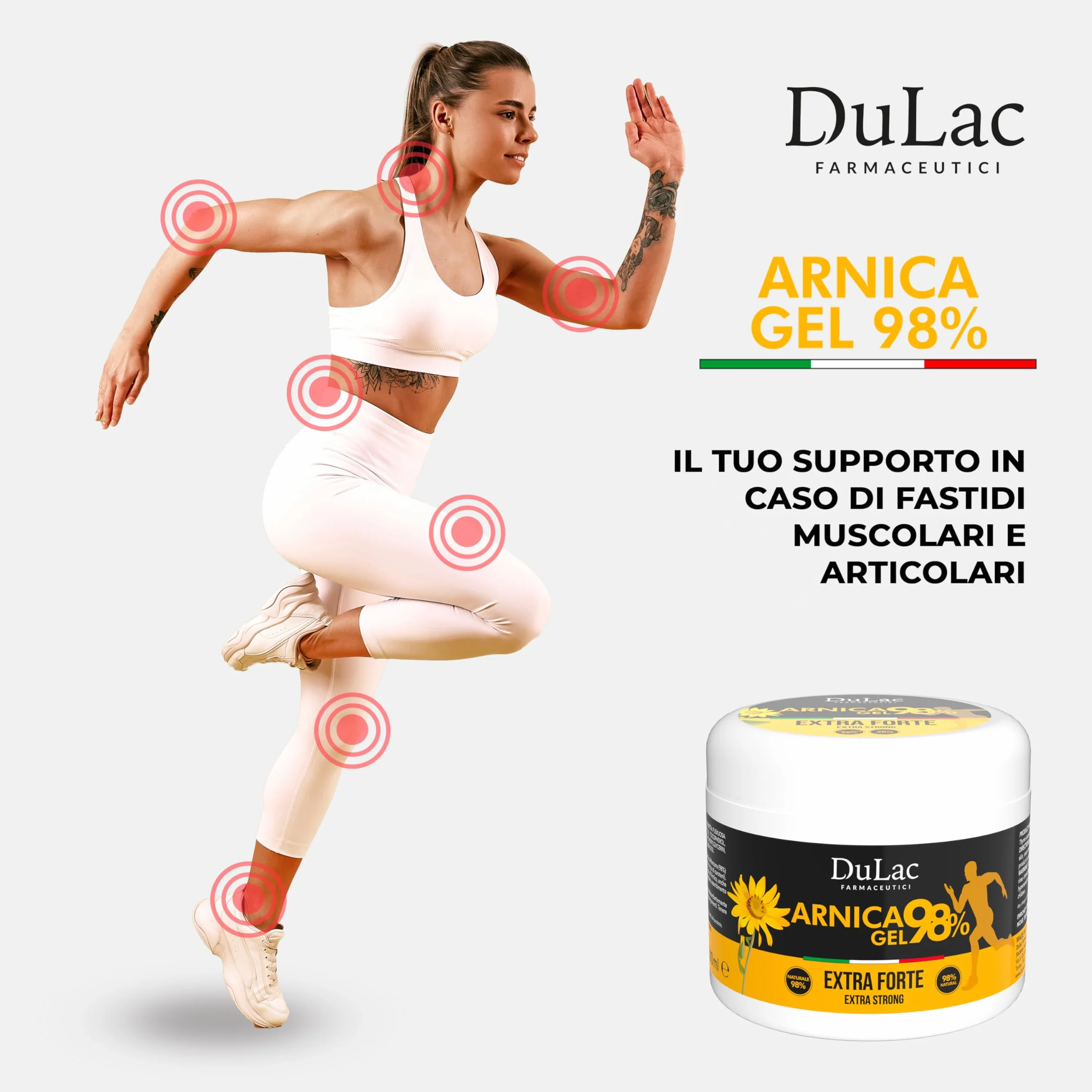 Dulac Arnica Gel Forte 98% 500 ml per Massaggio Muscolare e Articolare con Mentolo e Olio di Buriti Made in Italy