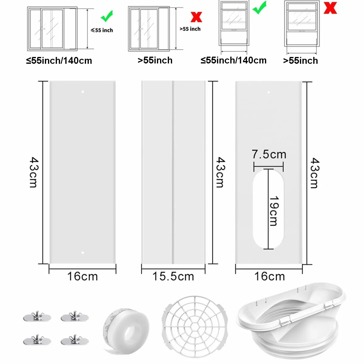 Condizionatore d'aria portatile Windows Vent Kit, Cainda Air Conditioner Window Seal per 13/15cm Diametro Condizionatore d'aria Tubo di scarico, Portatile AC Window Kit Lunghezza regolabile 43-144cm