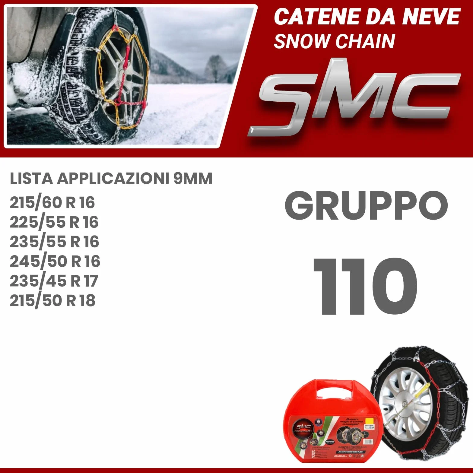 Catene da Neve OMOLOGATE O-Norm TUV SMC 9mm 215/50 R 18