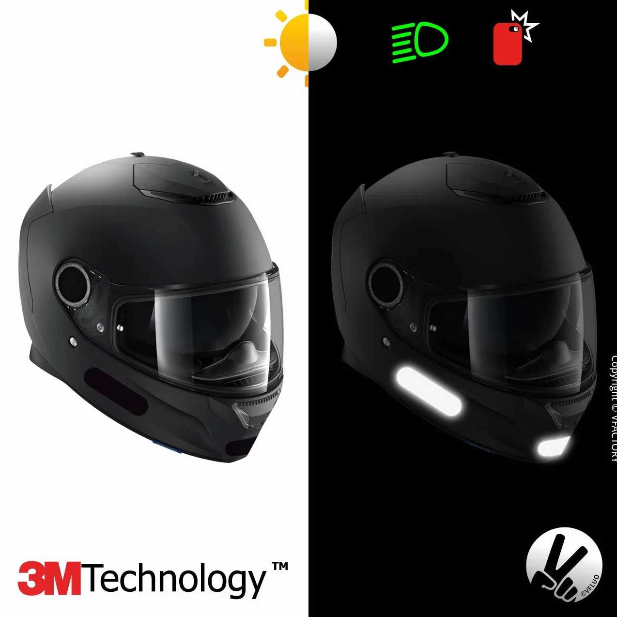Kit 4 Strisce adesive nere retroriflettenti per casco moto omologate FR 3M™ alta visibilità