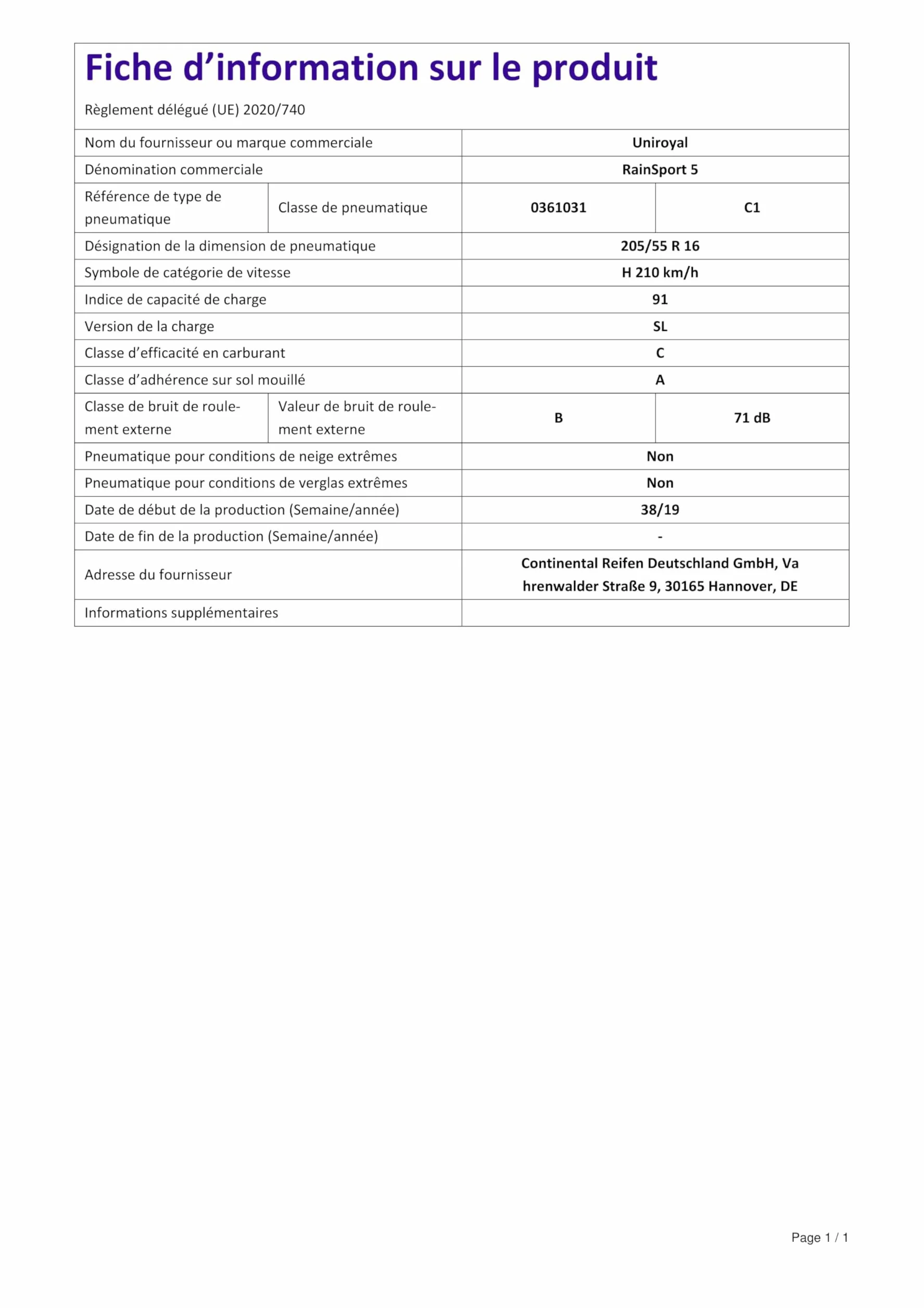 Uniroyal 72104 Pneumatico 205/55 R16 91H Rainsport 5