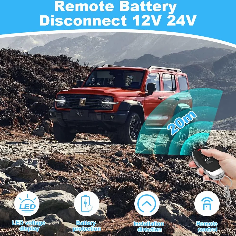 Stacca Batteria 12V con Telecomando, 240A Remoto Staccabatteria Automatico Senza Fili, Stacca Batteria per Auto, Stacca Batterie con Telecomando per Auto, Camper, Quad, Camion e Barca