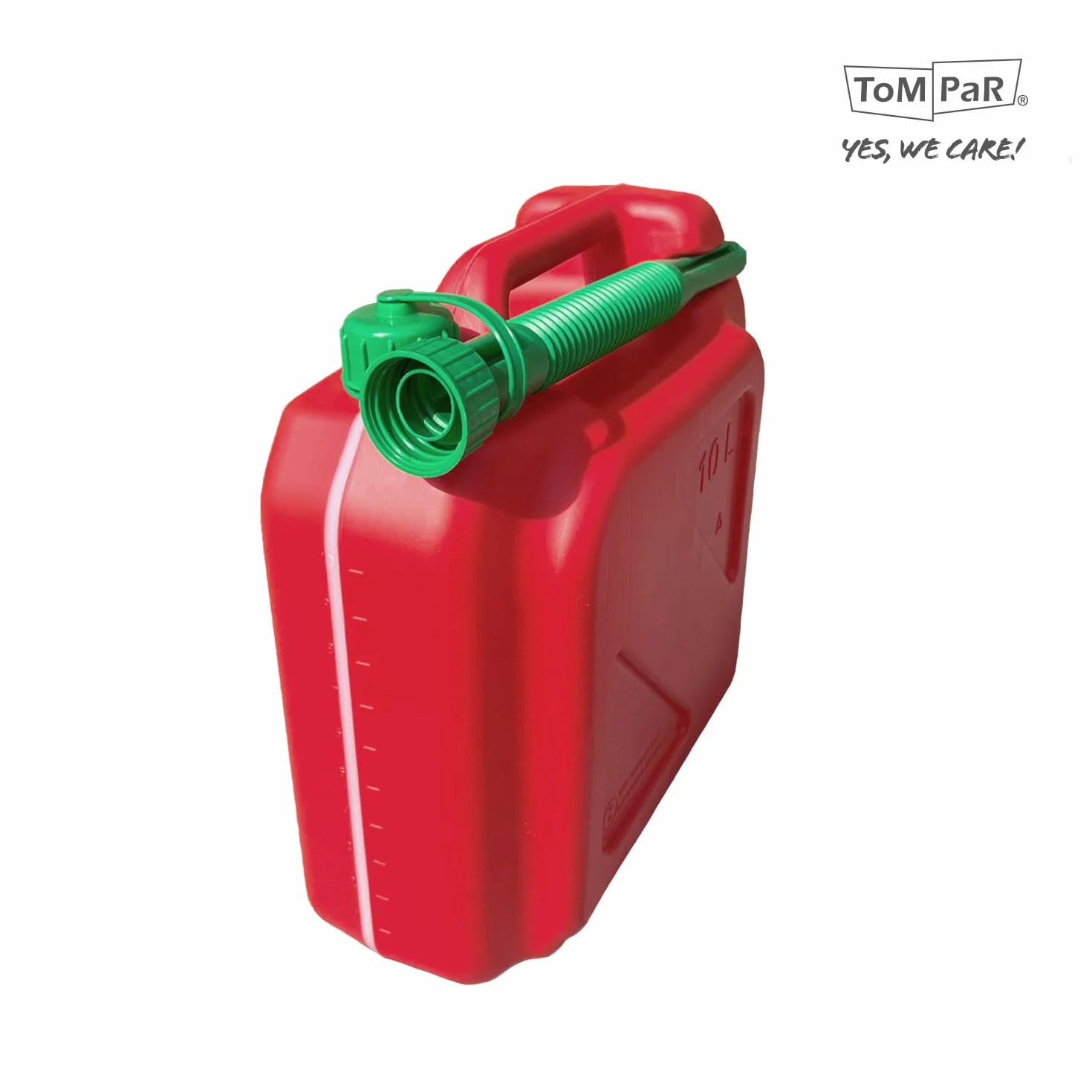 ToM PaR Tanica benzina 10L HDPE Certificata UE Indicatore livello beccuccio anti-versamento Per benzina & diesel Rossa
