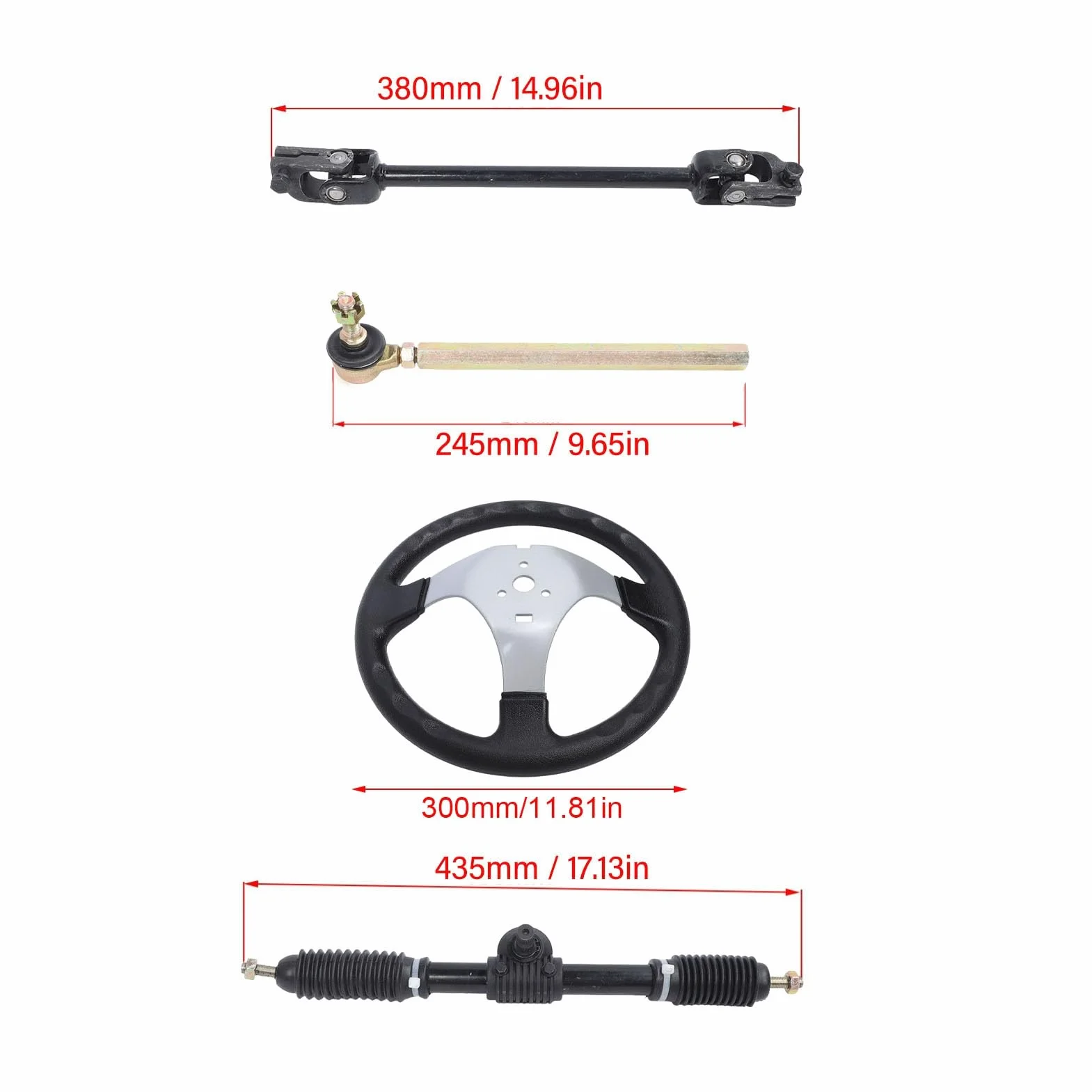 Kit Volante in Acciaio 300 Mm – Gruppo Sterzo Regolabile UTV, Go Kart e Carrello per Veicoli