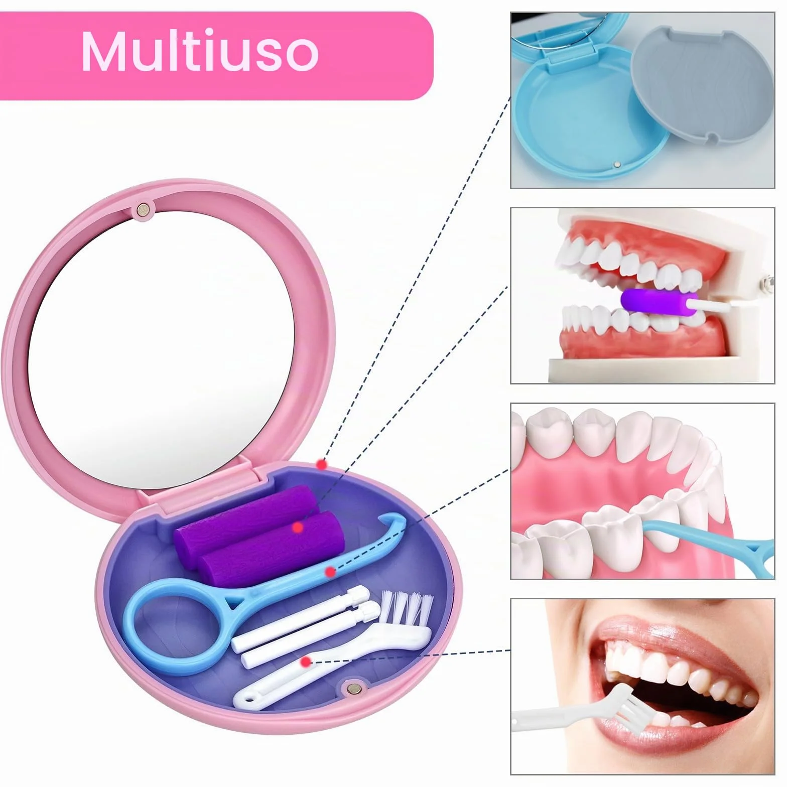 Scatola per apparecchi dentali con strumento rimozione allineatori e masticatore invisibile Rosa+Blu 2 Pezzi