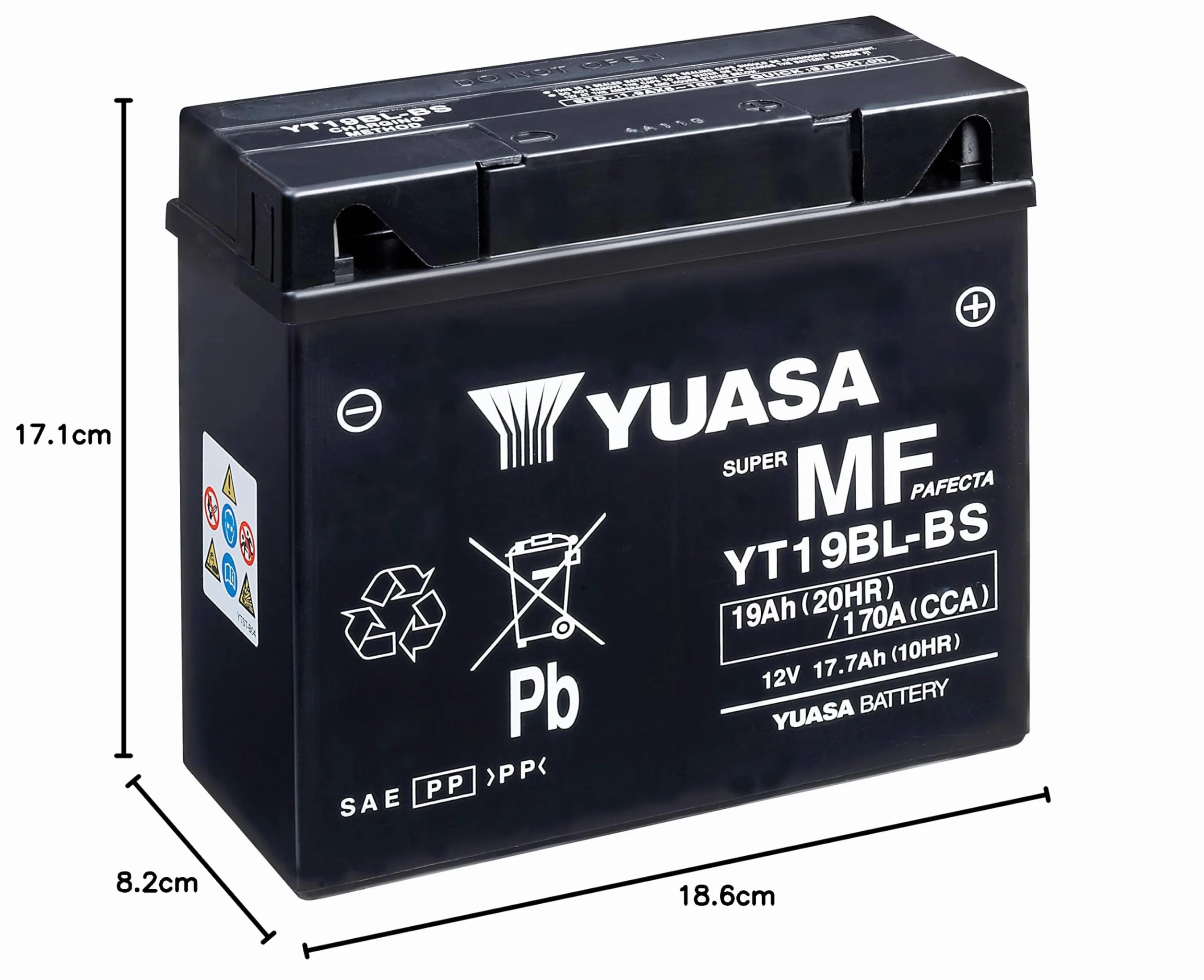 Yuasa YT19BL-BS 12 V 170 CCA pre-riempita e pronta da montare, batteria AGM per moto senza manutenzione