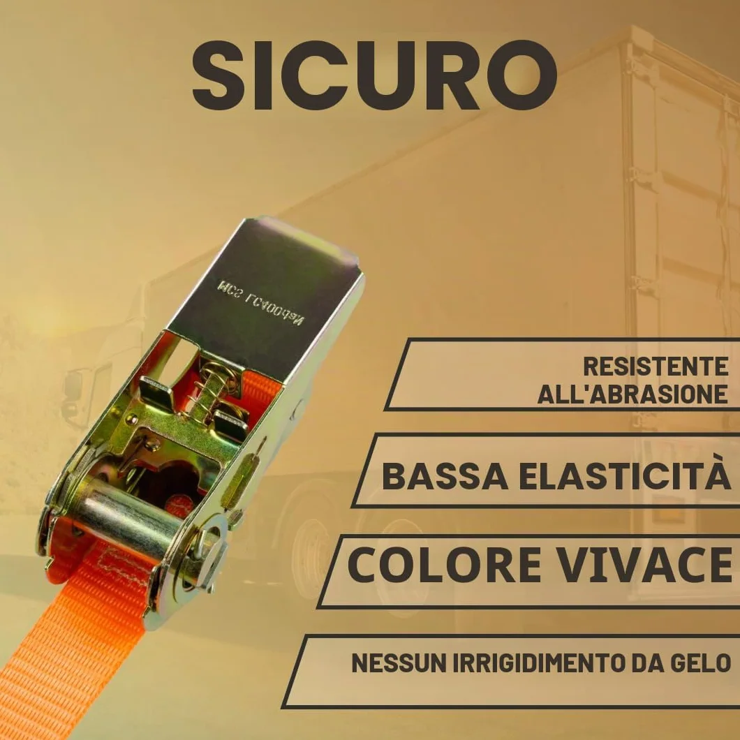 Cinghie di serraggio con cricchetto e gancio Set da 4 pezzi 25 mm 3 m 700 kg arancione
