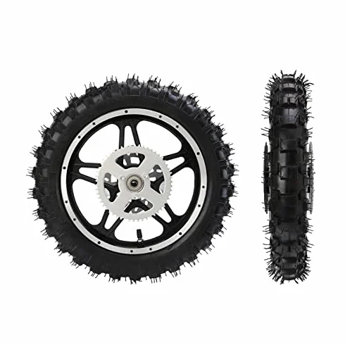 Ruota Posteriore per Bici Cross, Motorcyle Ruota Posteriore Gomma Metallo 2.5‑10 con Disco Pignone Cuscinetto Cerchio Gruppo Pneumatico per Mini Pit Bike Spedizione Con Gas