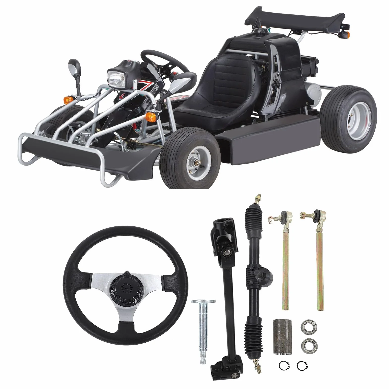Set di assemblaggio del volante per go kart, kit di volante regolabile da 300 mm di diametro con albero del cremagliera del tirante per motori da 150 ‑250 ATV UTV Quad