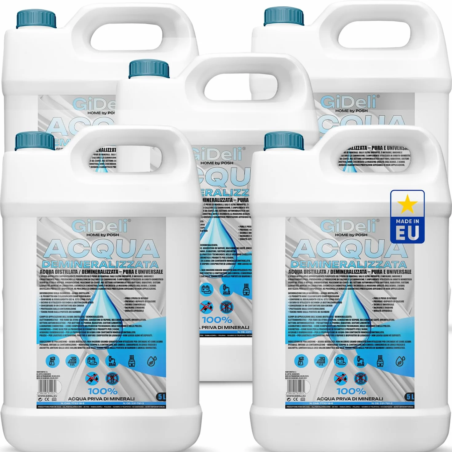 GiDeli Acqua demineralizzata 5x5 l distillata per ferro da stiro batterie refrigeratore umidificatore