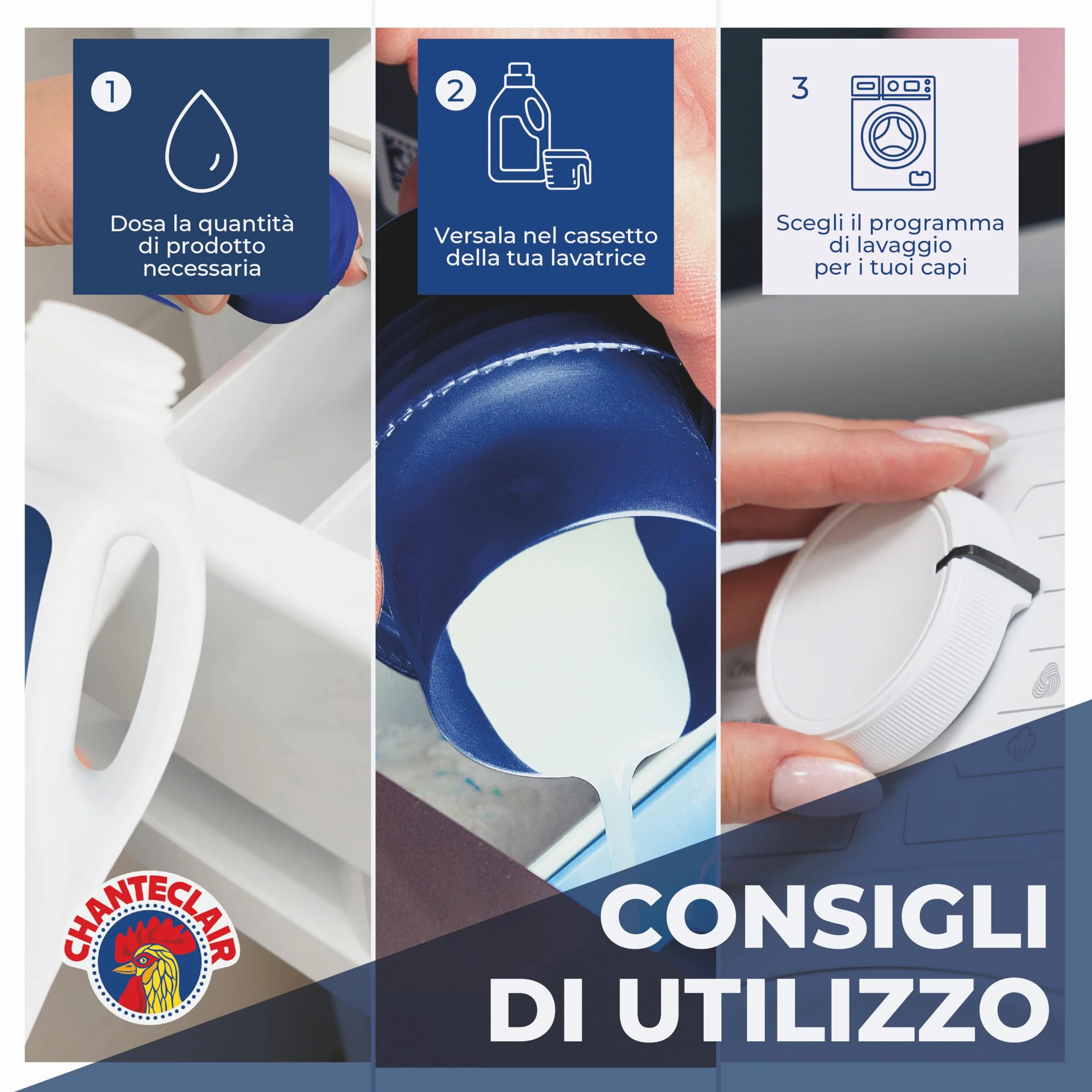 Chanteclair Detersivo per Lavatrice Pulito Profondo 3 Flaconi da 1575 ml