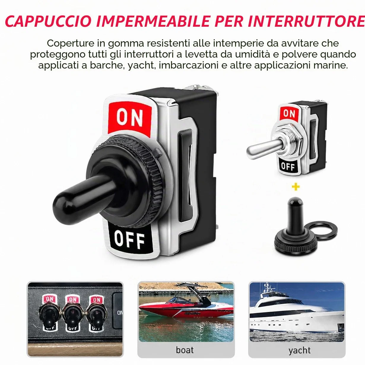 Gebildet 8pezzi SPST Interruttore a Levetta con Cappuccio Impermeabile, 10A/12VDC, 6A/24VDC, ON-OFF in Metallo 2Terminali Pin 2Posizioni, Usato per Auto Camion Barca (Nero)