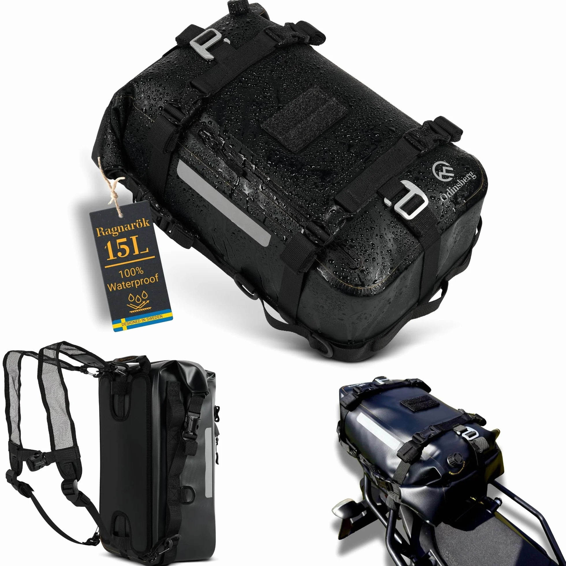 Odinsberg Borsa Impermeabile Moto 15L | Borsa Posteriore Sella Laterale Paramotore | Drybag Rullo Portapacchi Enduro Bici