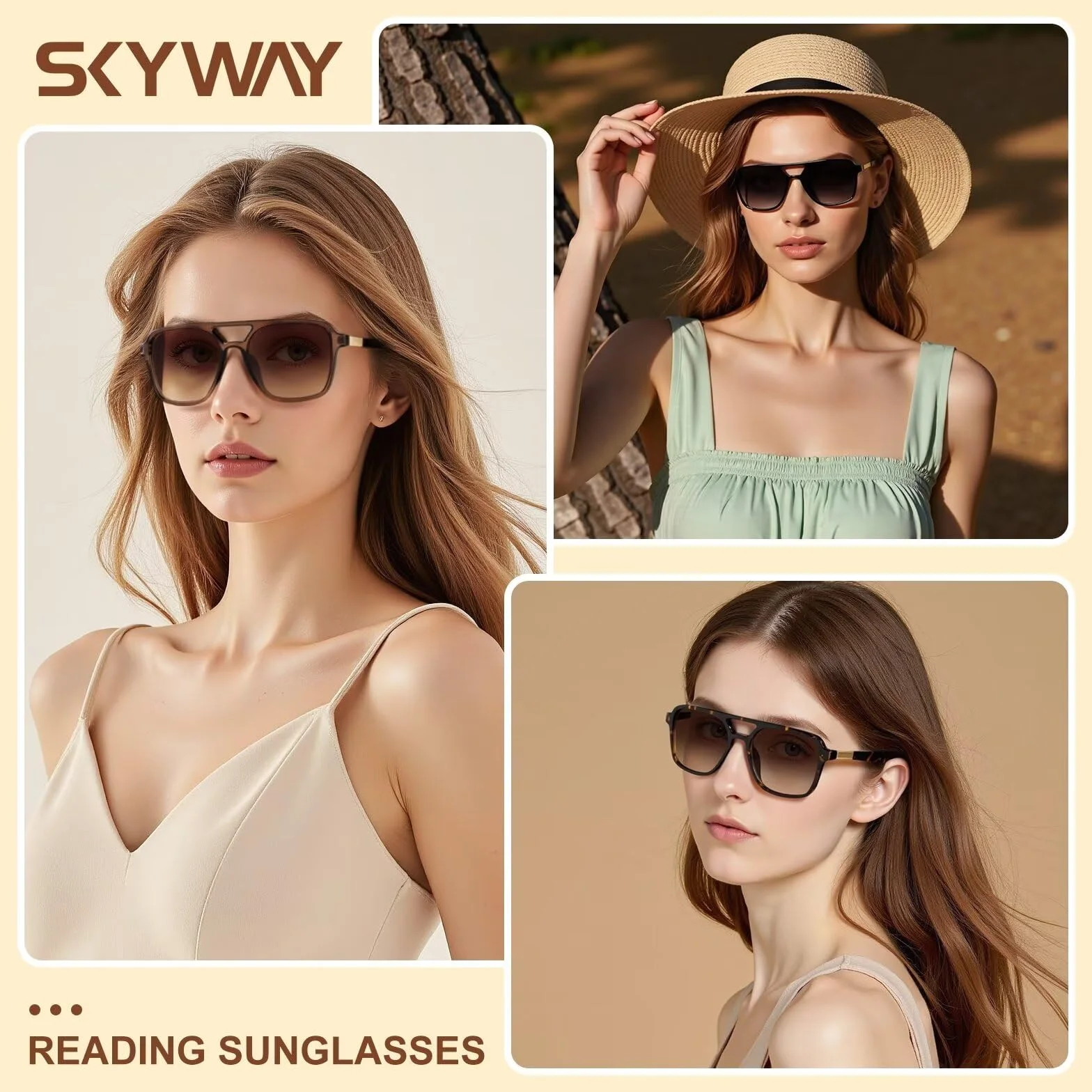 SKYWAY Occhiali da Sole da Lettura Retro Aviatore Donne Uomini, Protezione UV400 Anti-Luce Blu